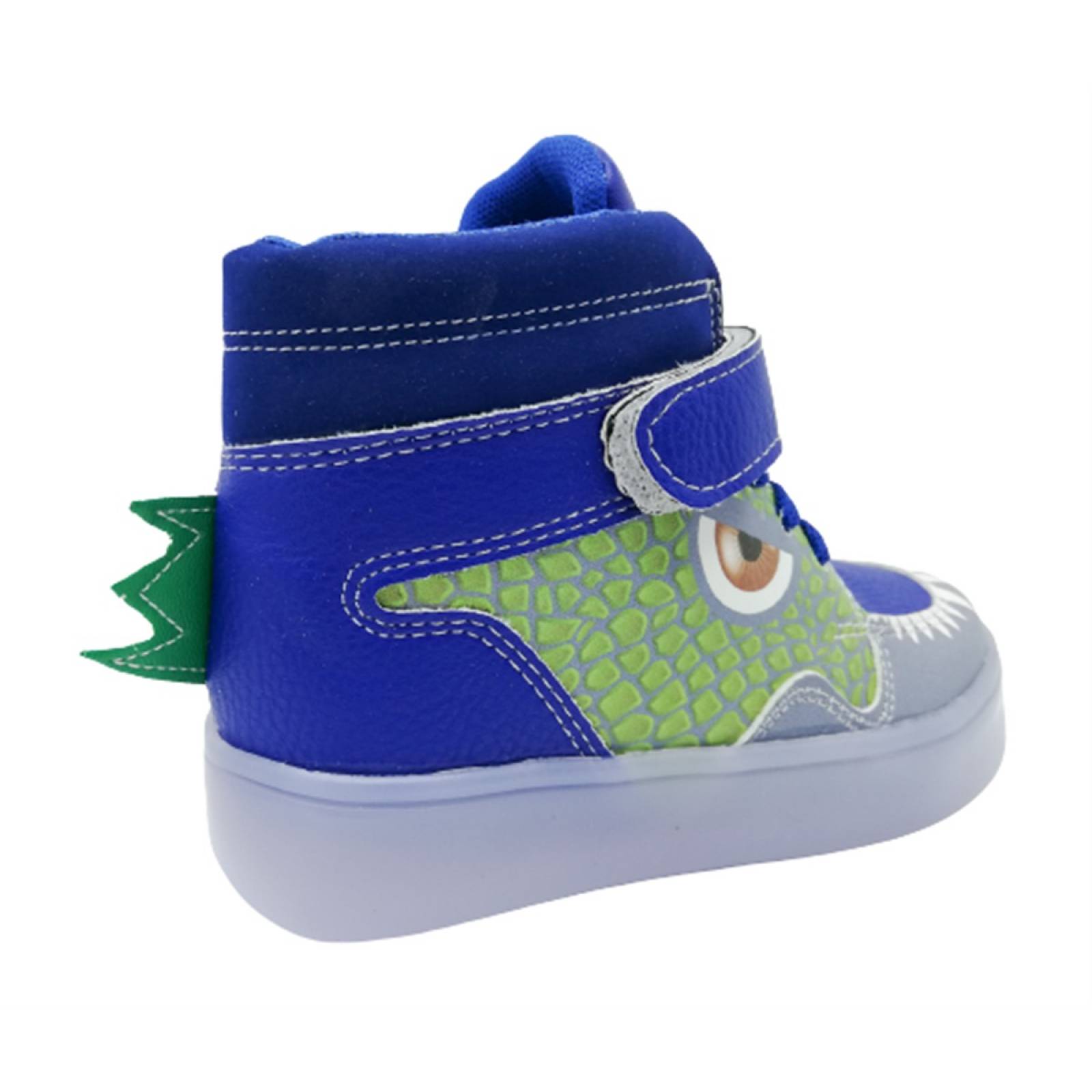 Tenis dinosaurio rex niÑo luces leds casual 250 azul dino