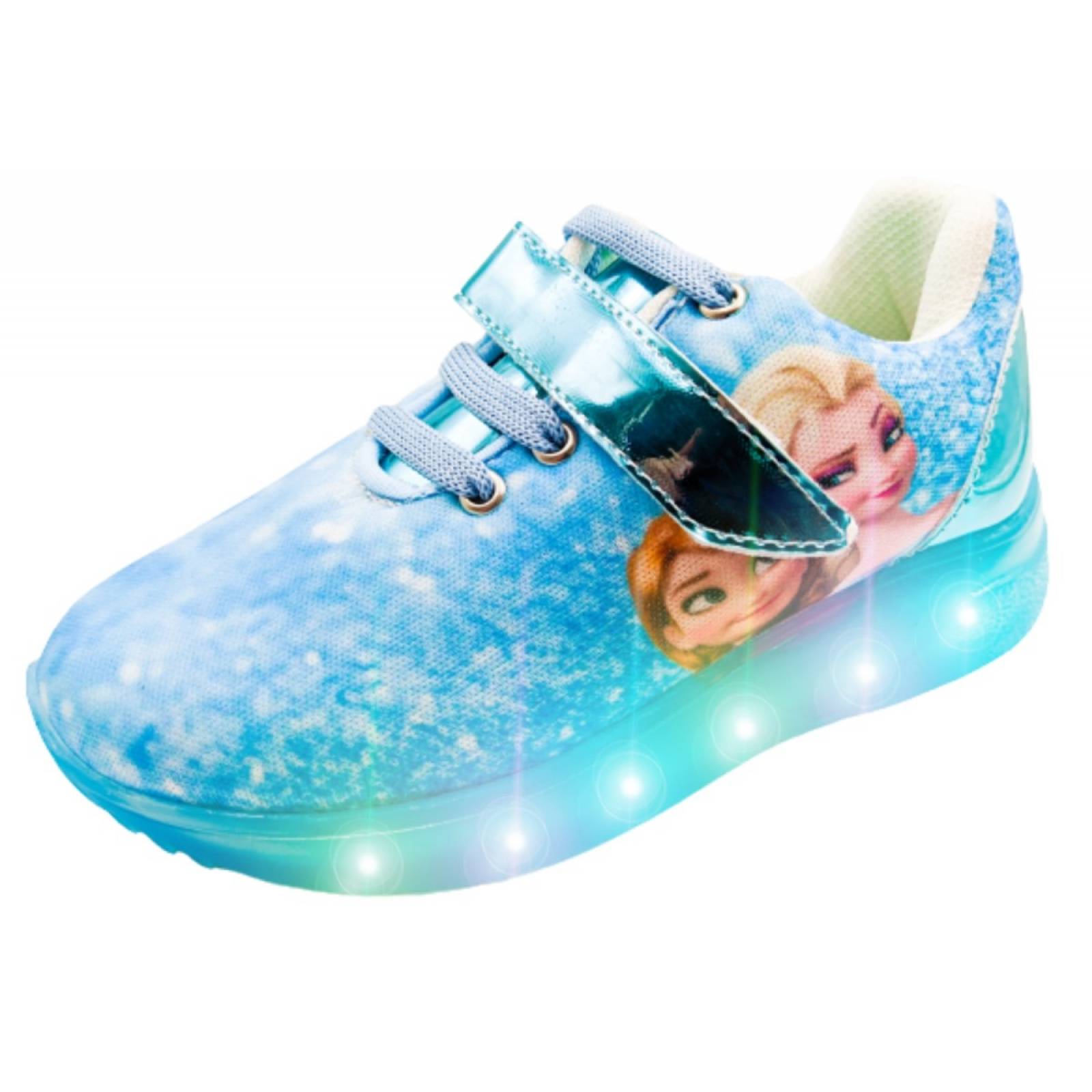 Tenis Luces Leds Princesas Elsa Y Ana Niña 310-n Azul Cielo