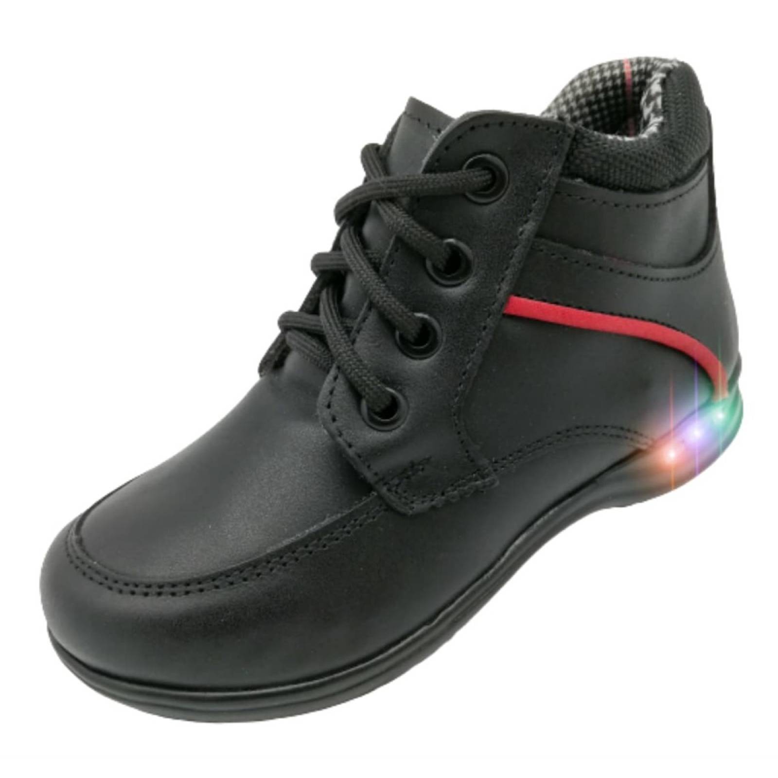 Zapato Escolar Niño Luces Leds Arco Soporte 100% Piel 1246 NEGRO.