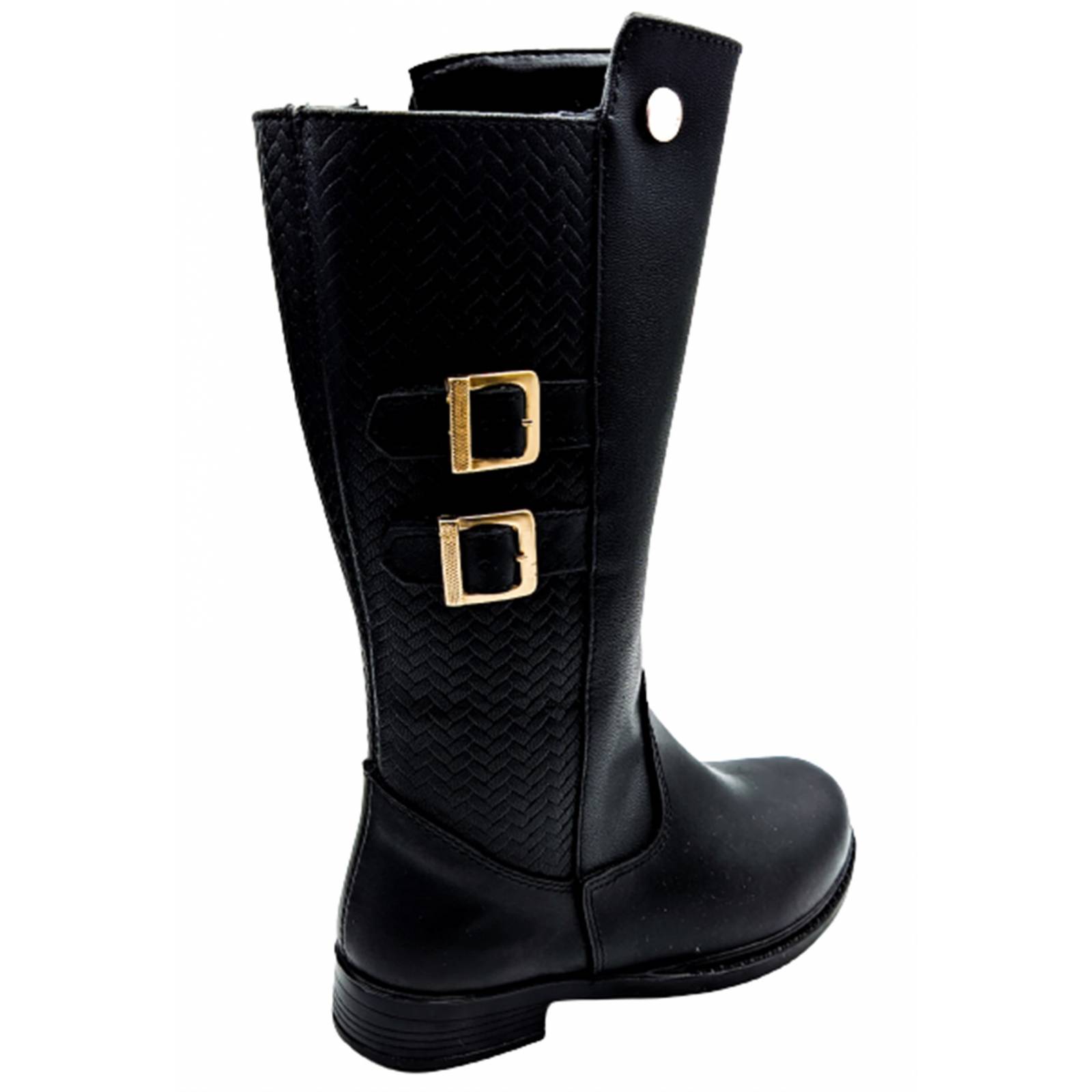 Bota Larga Niña Dama Moda 100% Piel 3354-N Negro 22 Al 26.