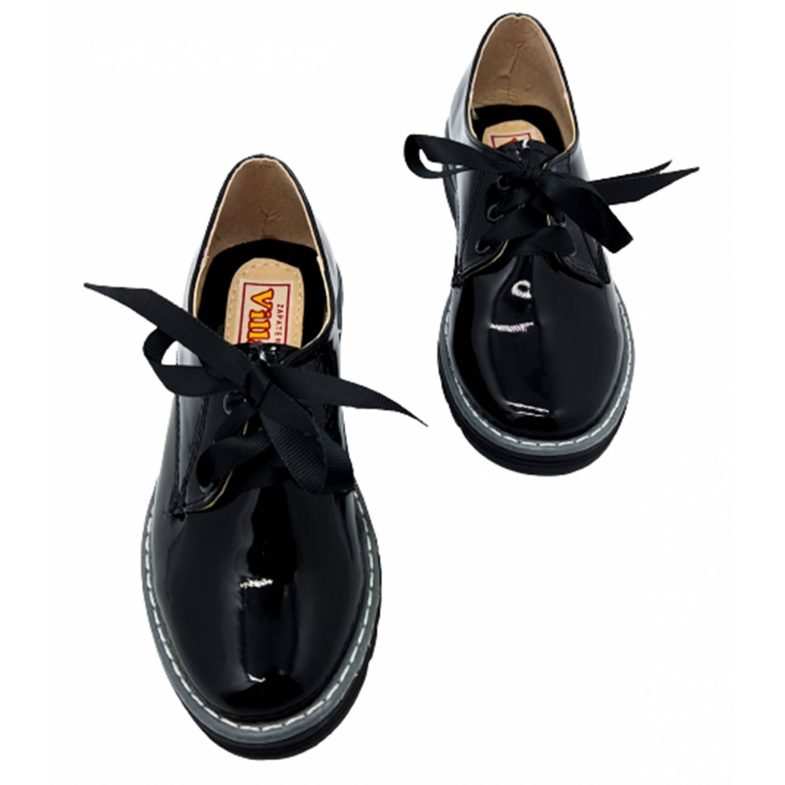 Zapatos Mujer Negro Charol Escolar Niñas Agujeta Casual 601.