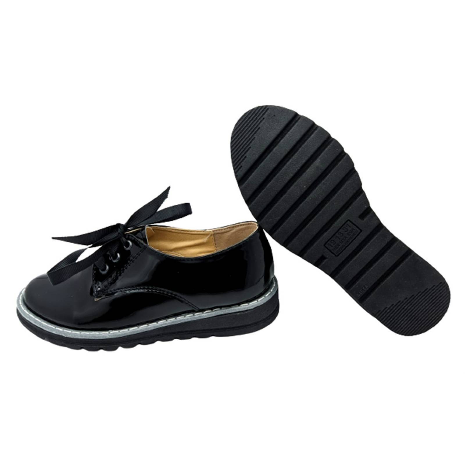 Zapatos Mujer Negro Charol Escolar Niñas Agujeta Casual 601.