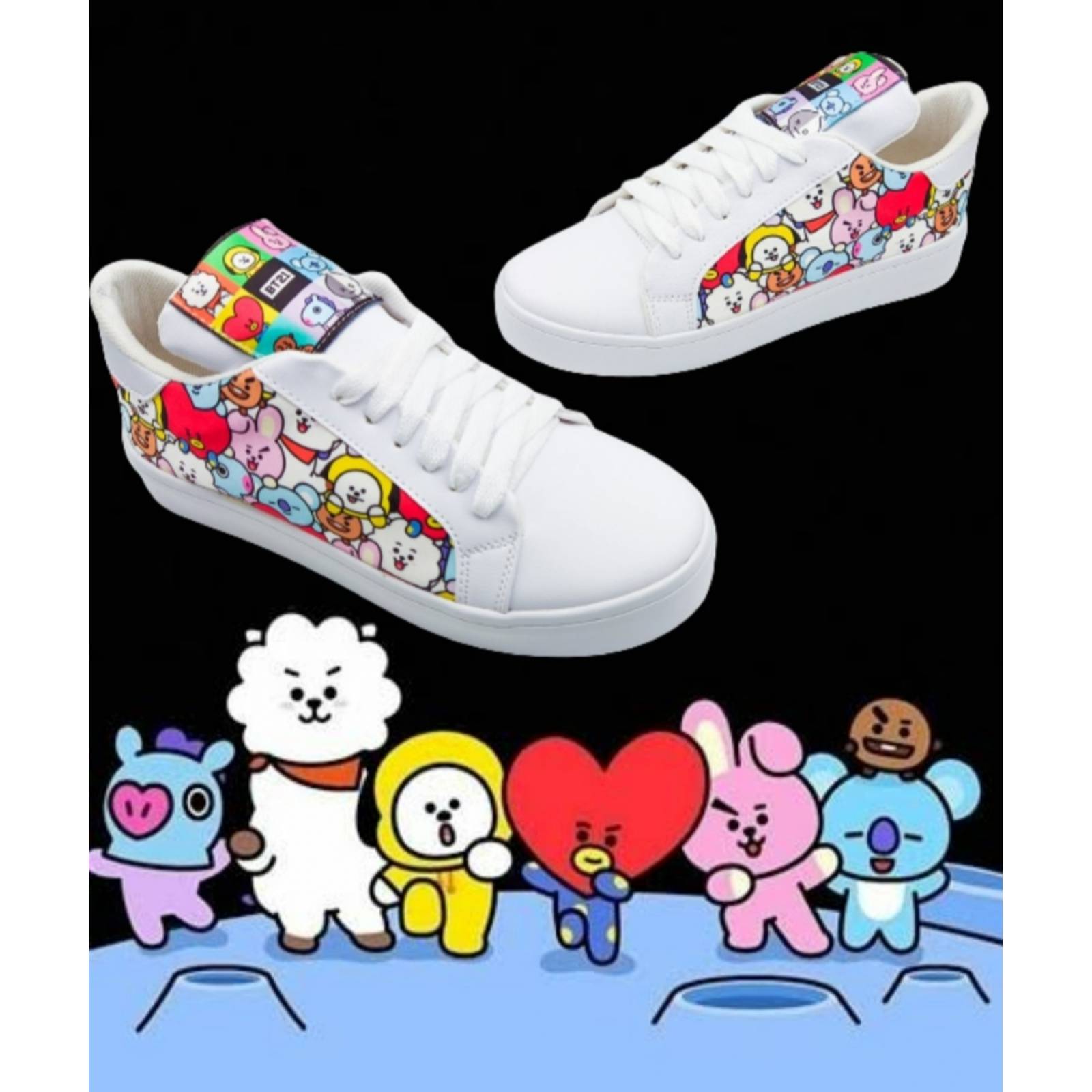 Tenis BT21 K-Pop Niñas Sneaker Personajes 421-B Blancos.