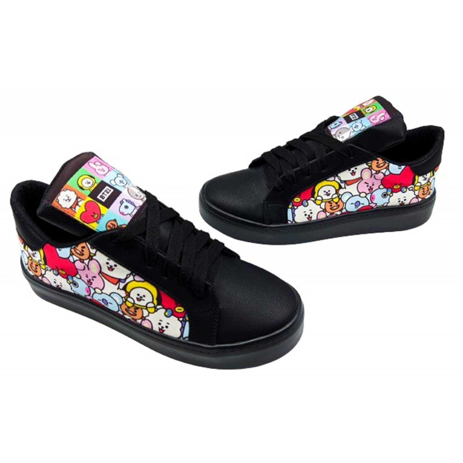 Tenis BT21 K-Pop Niñas Sneaker Personajes 421-N Negros.