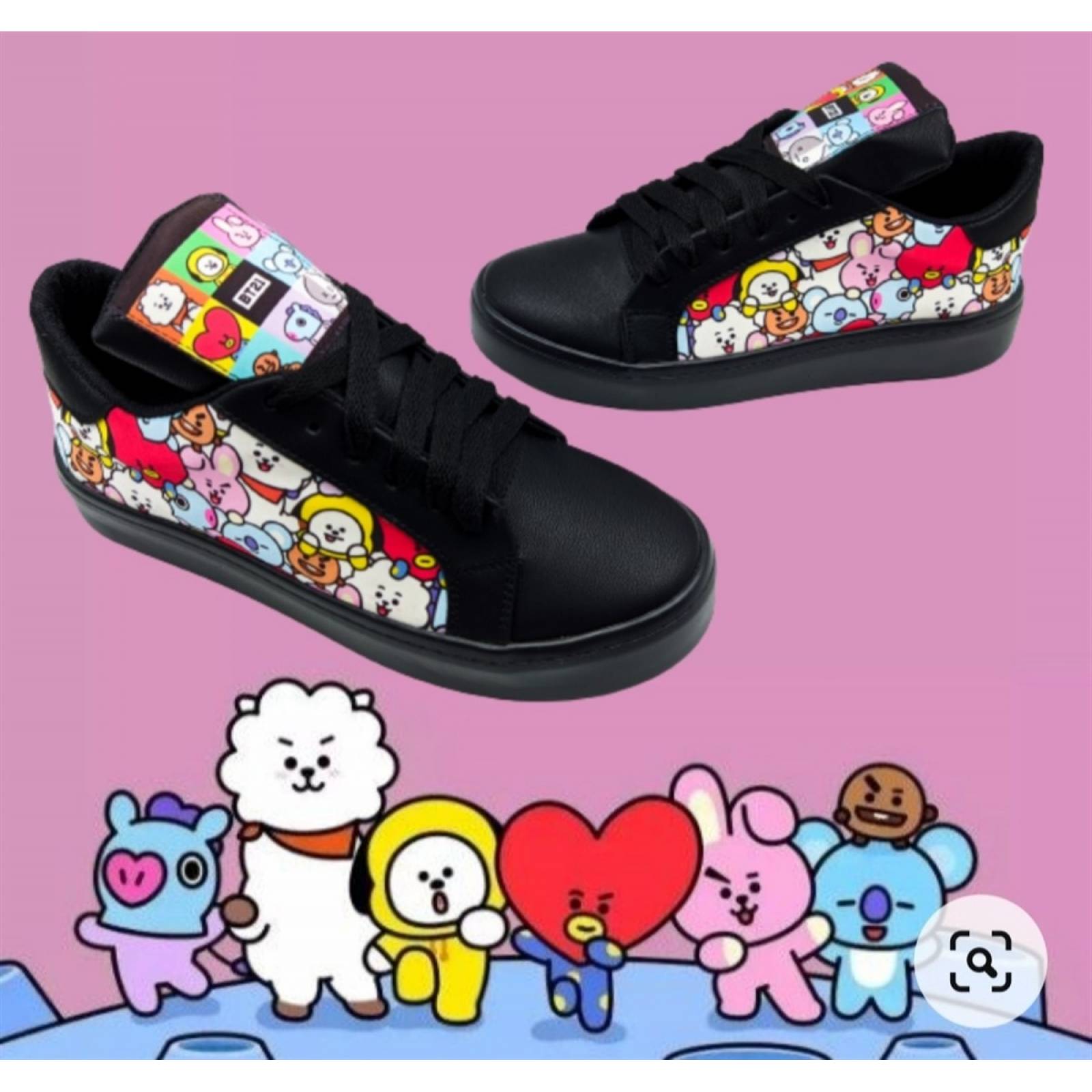 Tenis BT21 K-Pop Niñas Sneaker Personajes 421-N Negros.