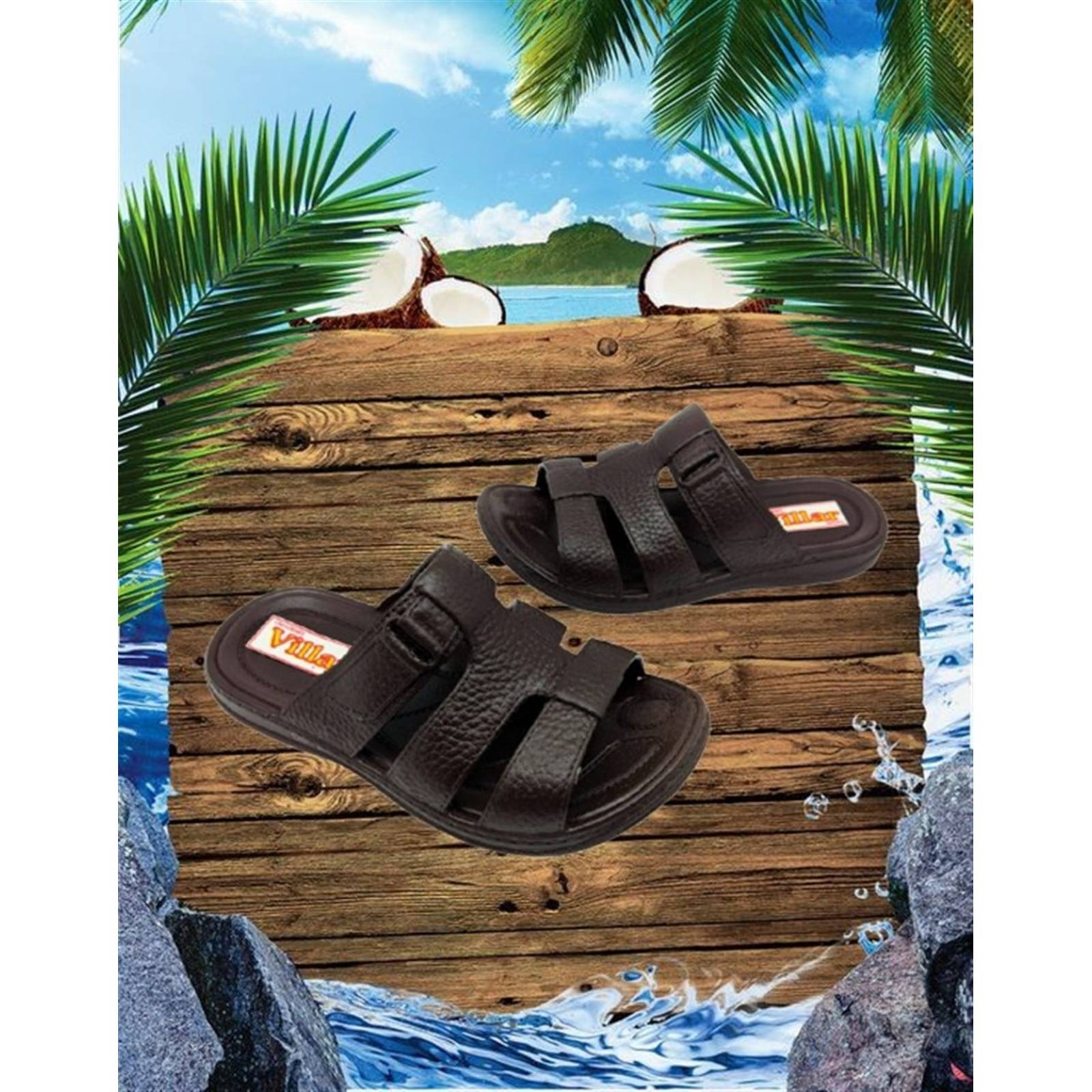 Sandalia Huarache Chancla Niño Velcro Playa Baño 001 Café (12.0 - 21.0)