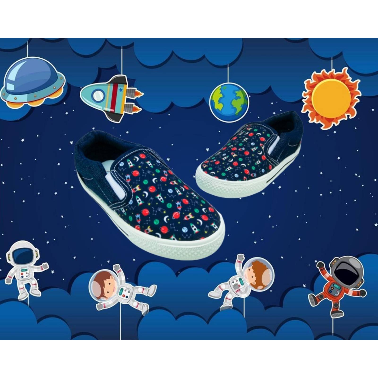 Tenis Niño Slip On Planetas Naves Galaxia 1046-ms Mezclilla (11.0 - 21.0)