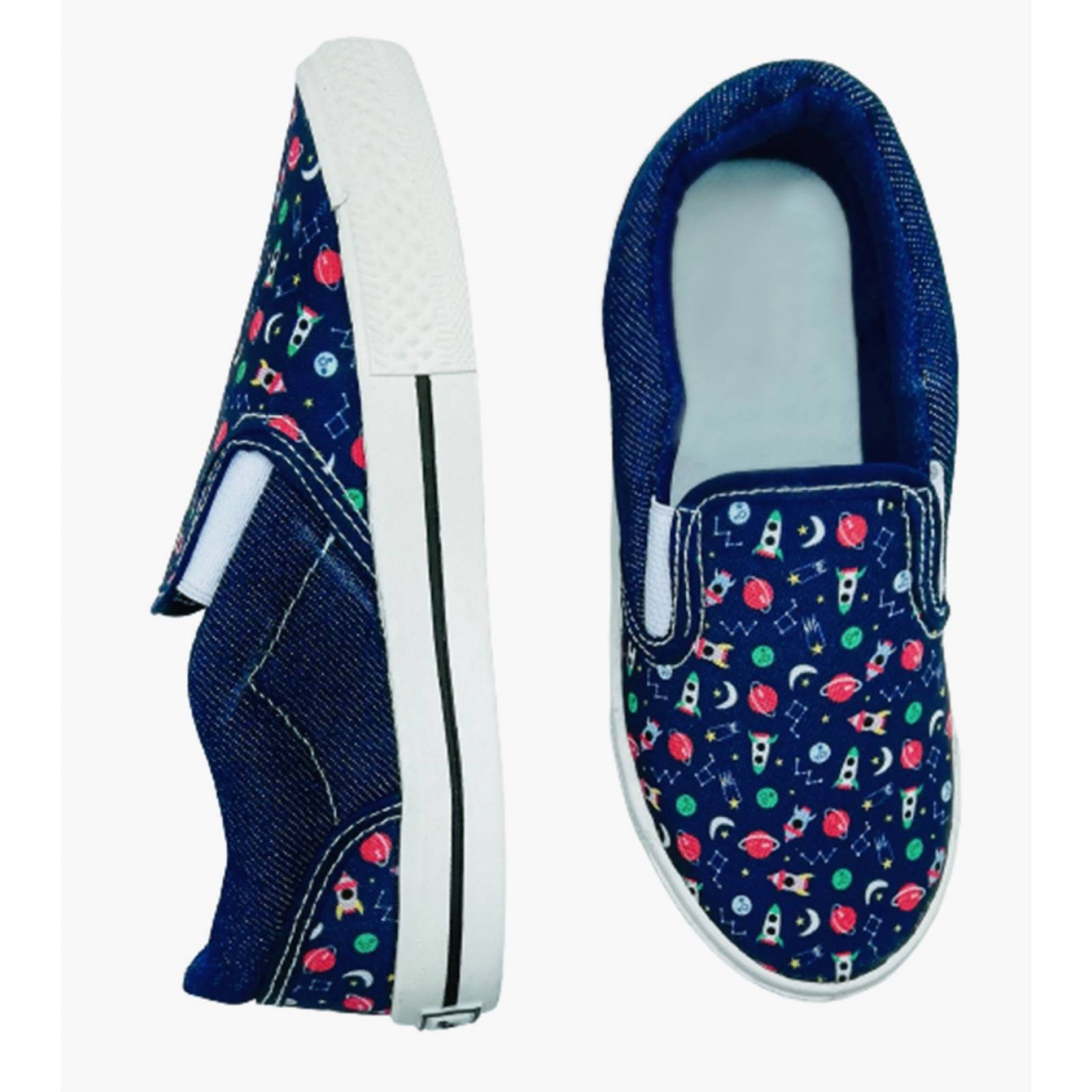 Tenis Niño Slip On Planetas Naves Galaxia 1046-ms Mezclilla (11.0 - 21.0)