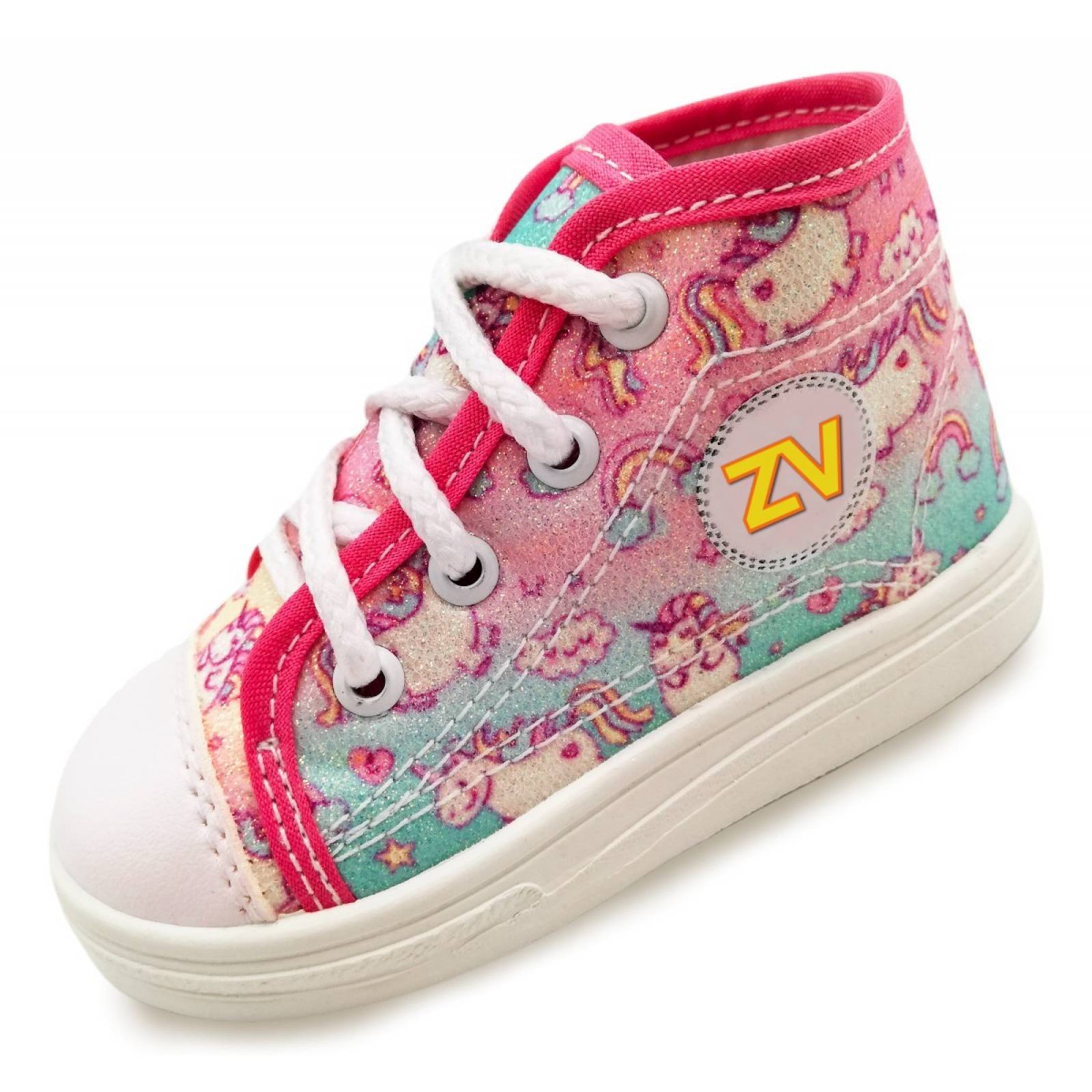 Tenis Niña Bota Unicornios Arcoíris Lona Cómodos Rosa 810-AU (11.0 - 21.0)