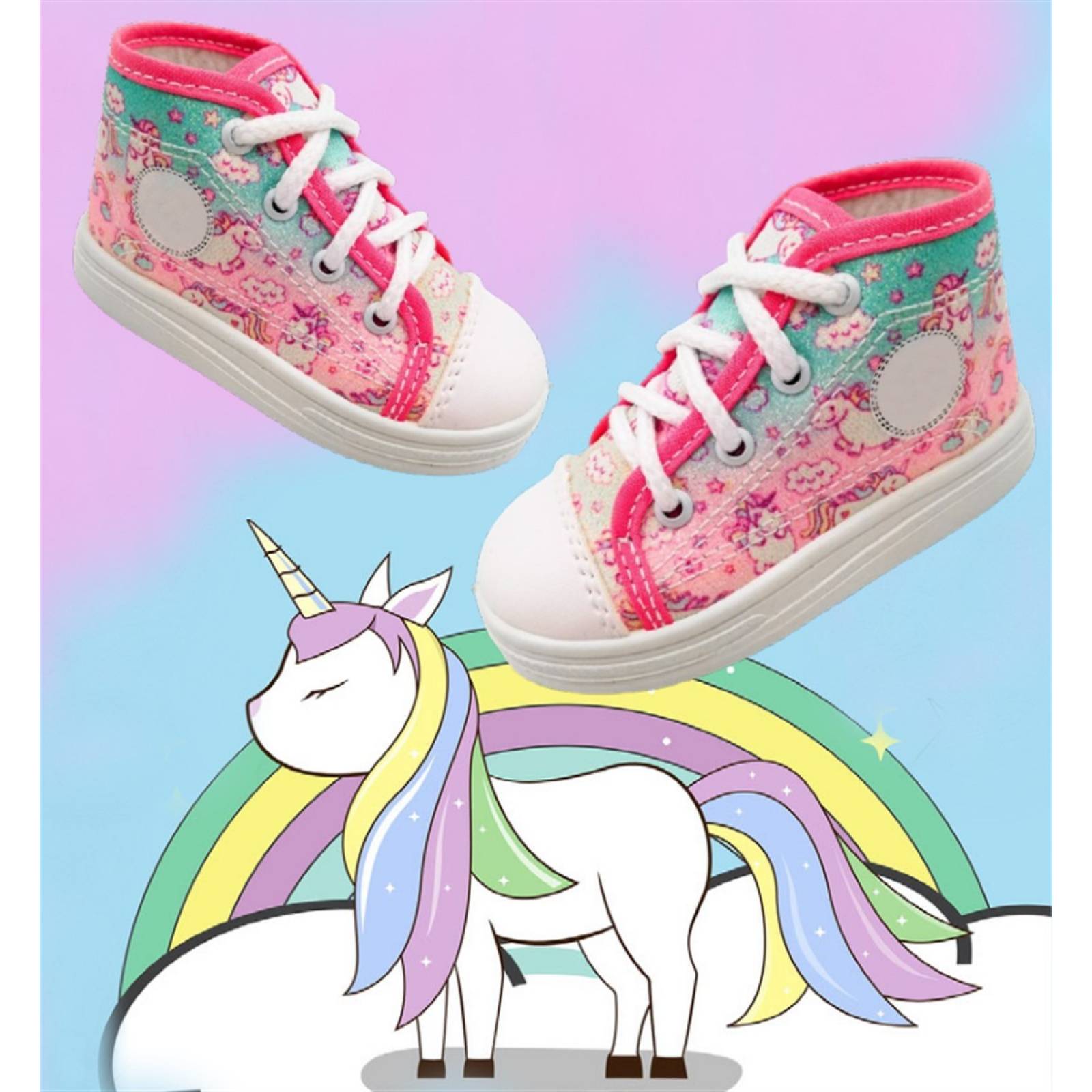 Tenis Niña Bota Unicornios Arcoíris Lona Cómodos Rosa 810-AU (11.0 - 21.0)