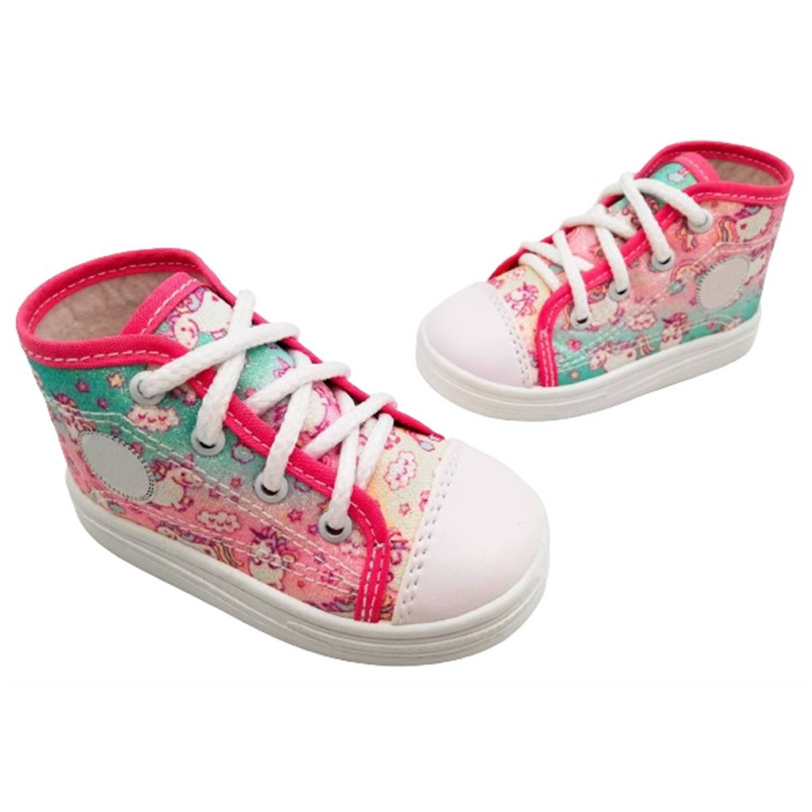 Tenis Niña Bota Unicornios Arcoíris Lona Cómodos Rosa 810-AU (11.0 - 21.0)