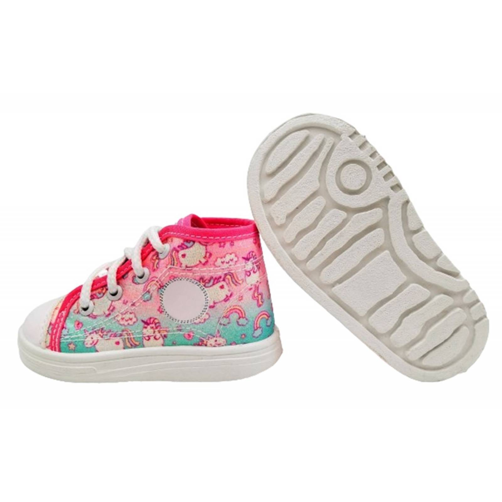 Tenis Niña Bota Unicornios Arcoíris Lona Cómodos Rosa 810-AU (11.0 - 21.0)