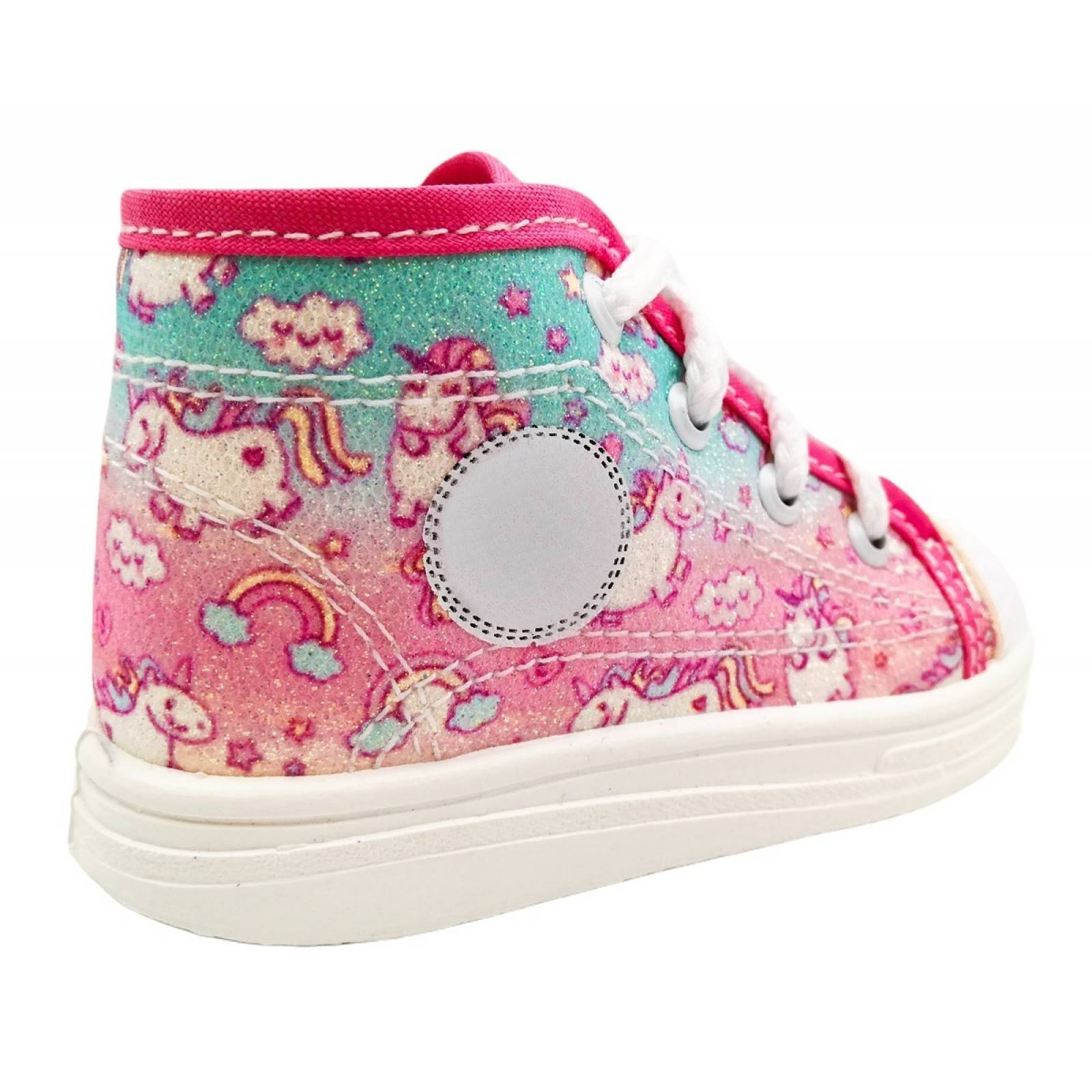 Tenis Niña Bota Unicornios Arcoíris Lona Cómodos Rosa 810-AU (11.0 - 21.0)