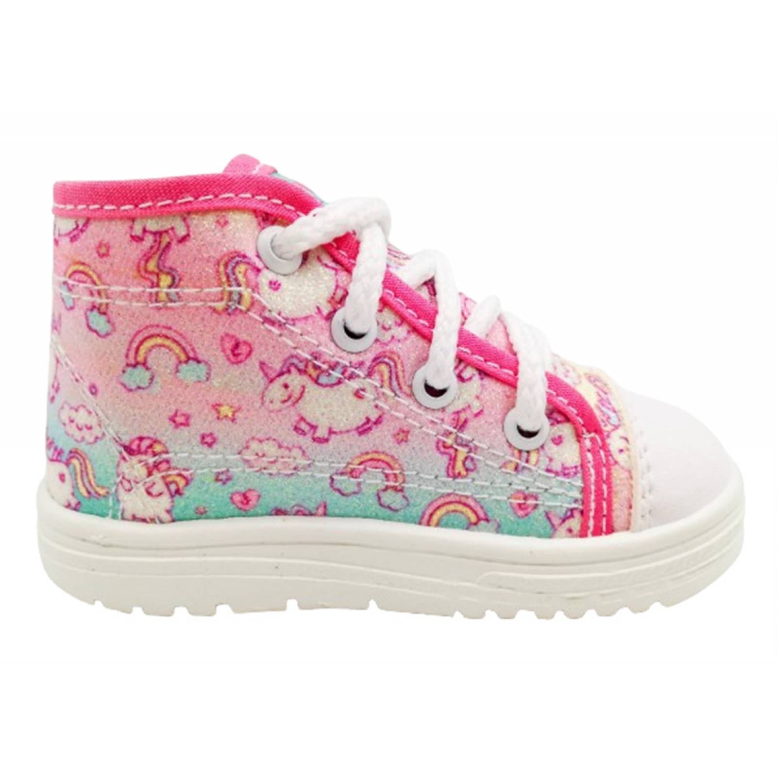 Tenis Niña Bota Unicornios Arcoíris Lona Cómodos Rosa 810-AU (11.0 - 21.0)