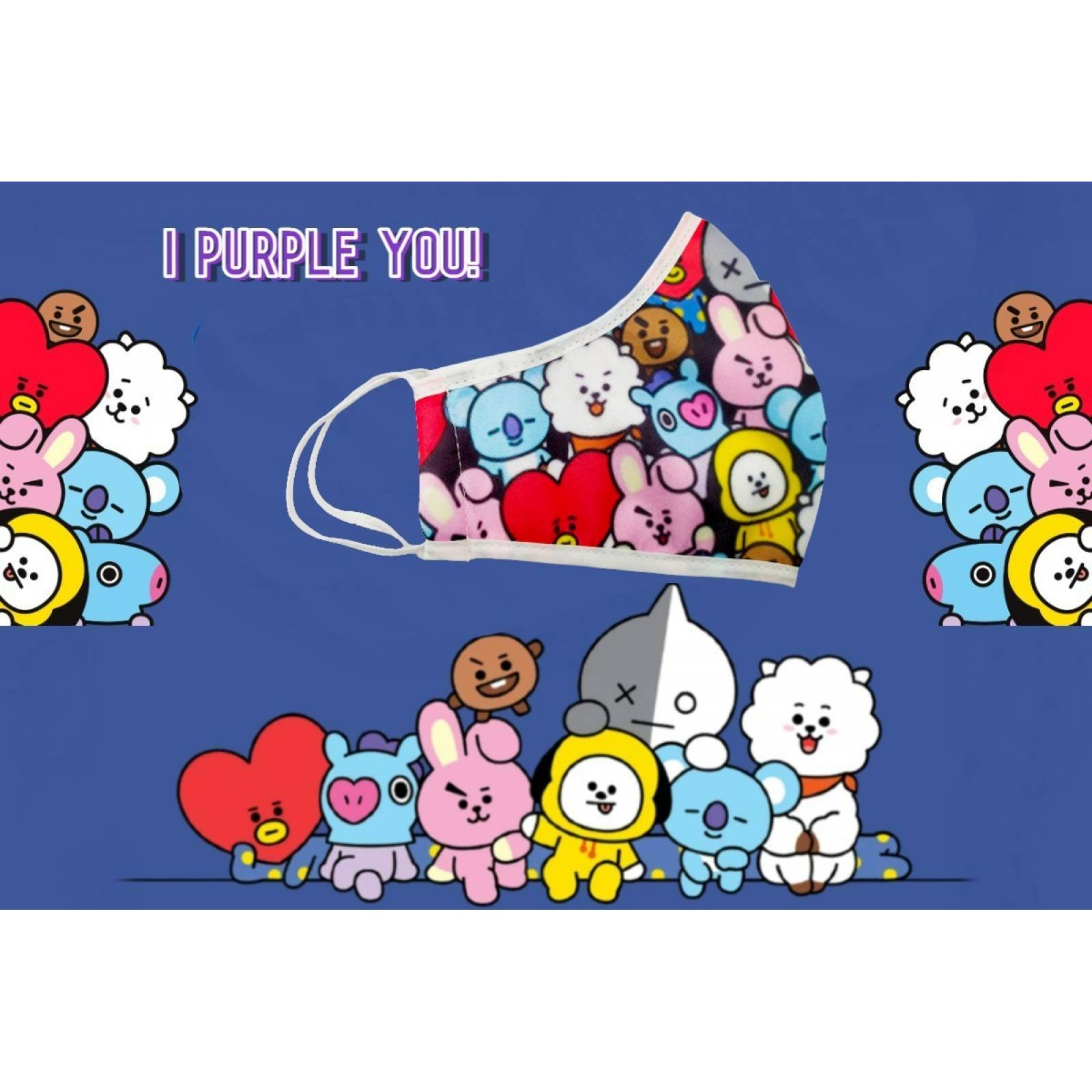 Cubrebocas Juvenil K-pop Tapabocas BTS Moda BT21-CB-B Blanco.
