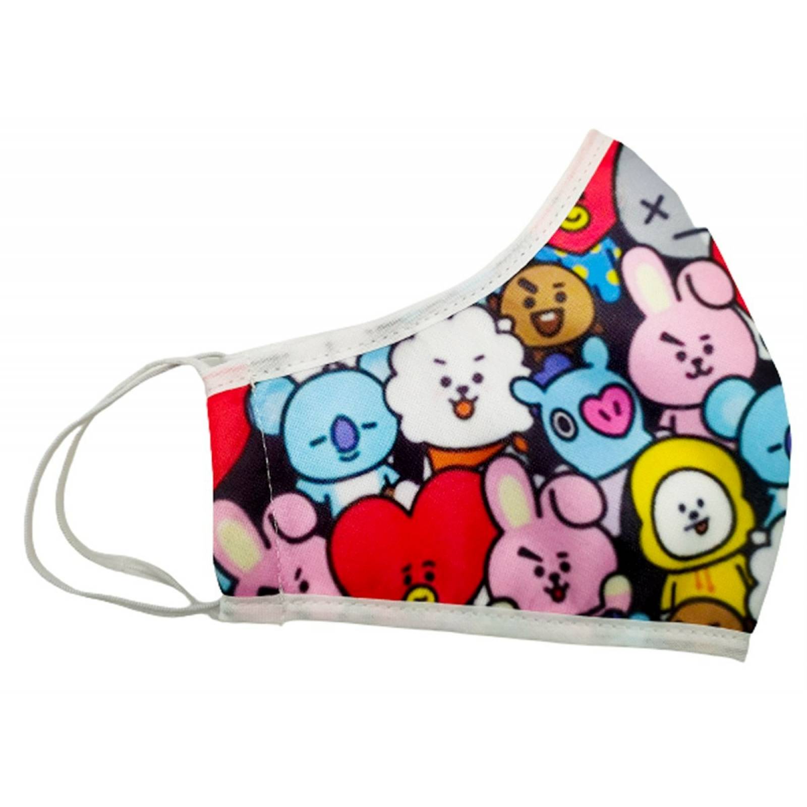 Cubrebocas Juvenil K-pop Tapabocas BTS Moda BT21-CB-B Blanco.