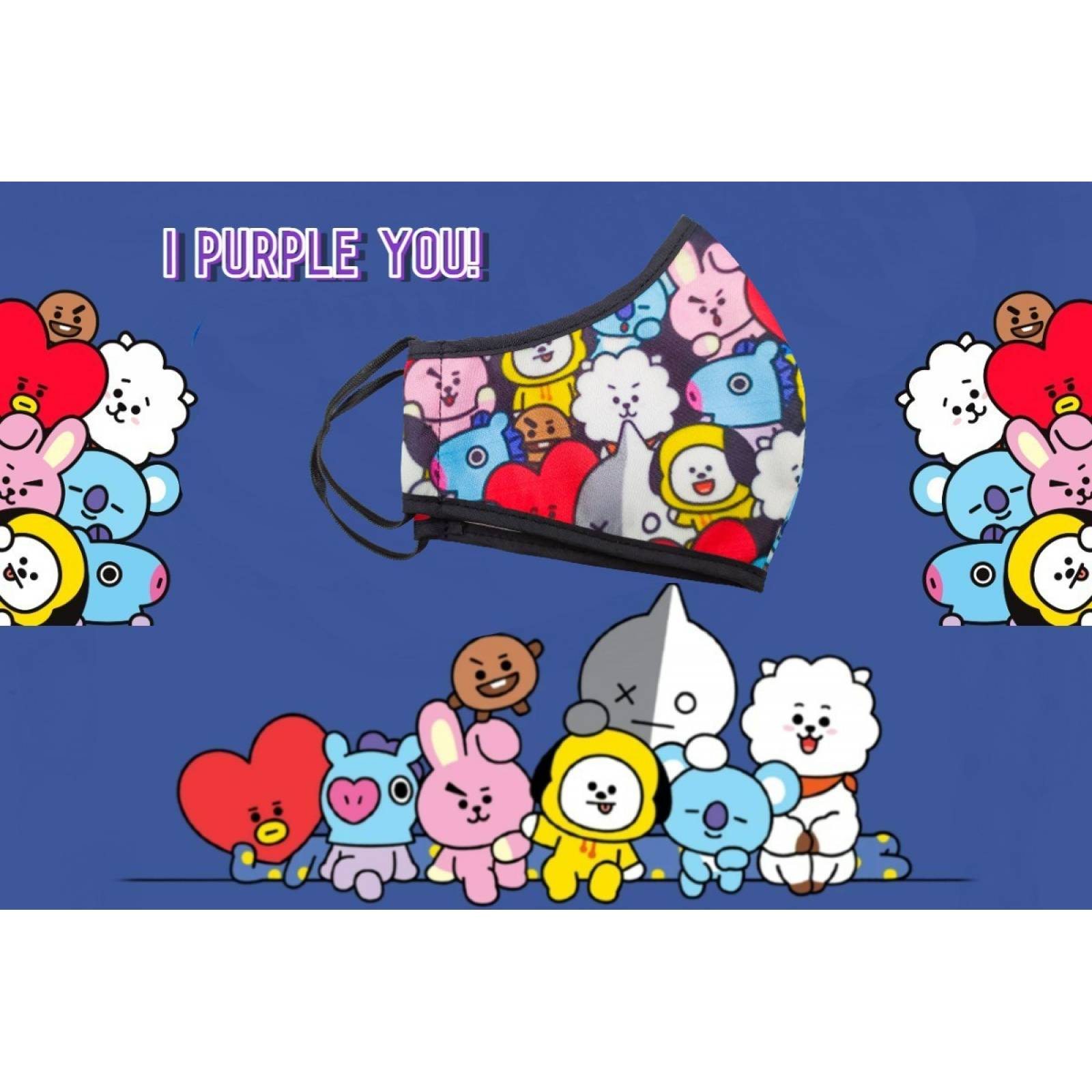 Cubrebocas Juvenil K-pop Tapabocas BTS Moda BT21-CB-N Negro