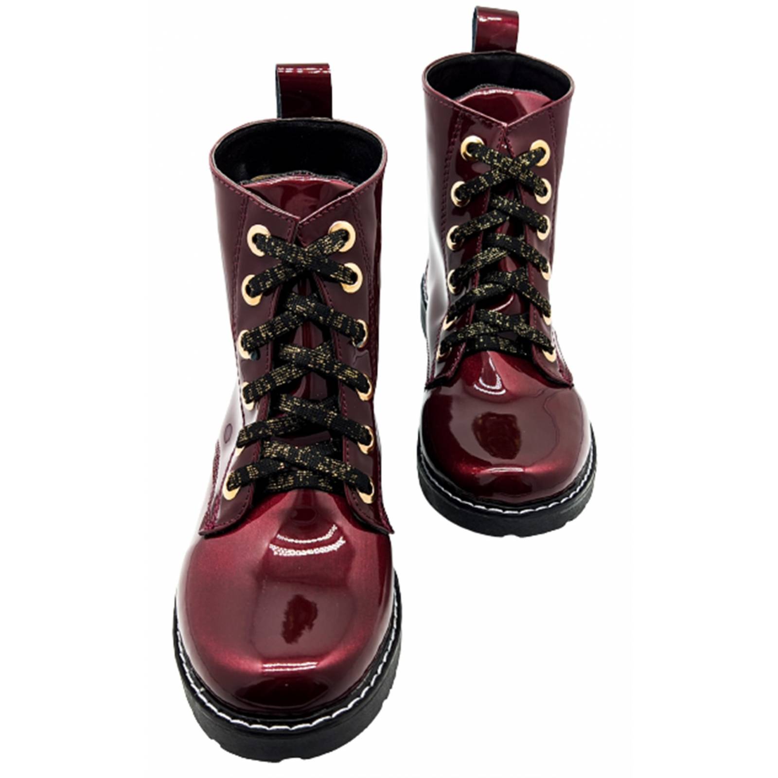 Botas Niña Rockera Combat Charol Casual Botín 3041 Vino