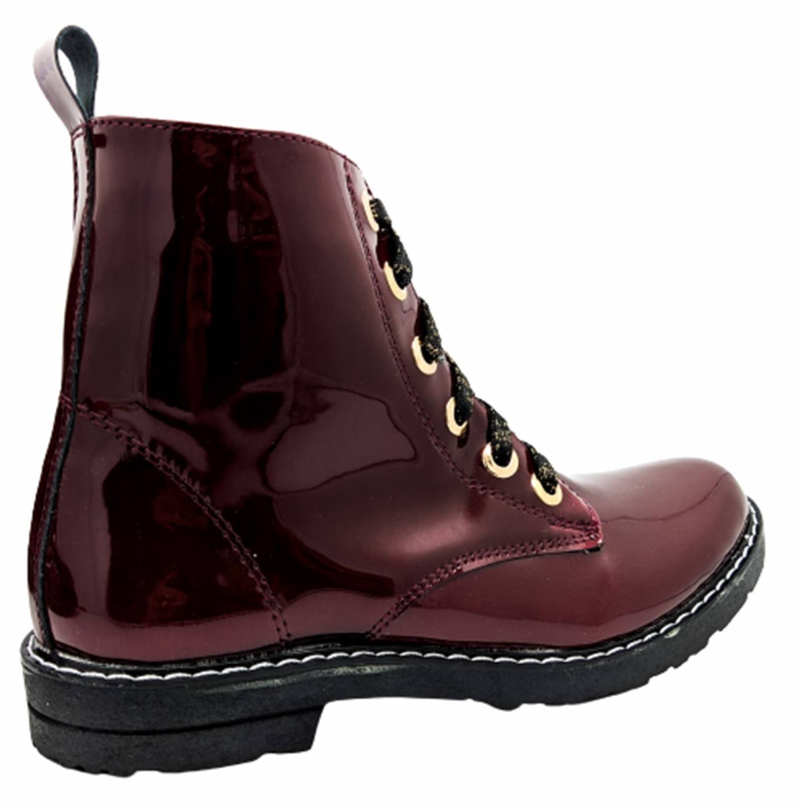 Botas Niña Rockera Combat Charol Casual Botín 3041 Vino