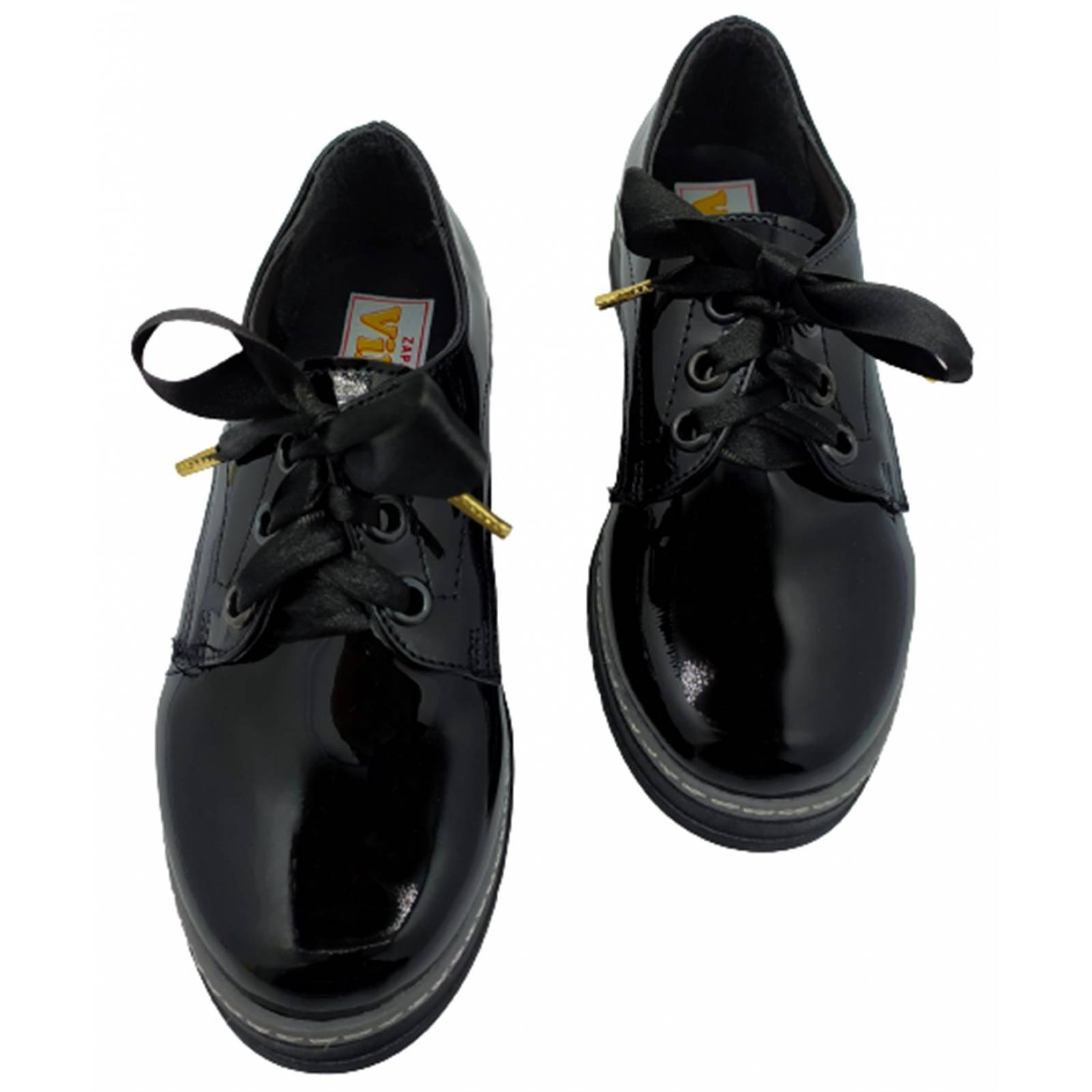 Zapato Mujer Negro Charol Escolar Niña Agujeta Casual 601-GA.