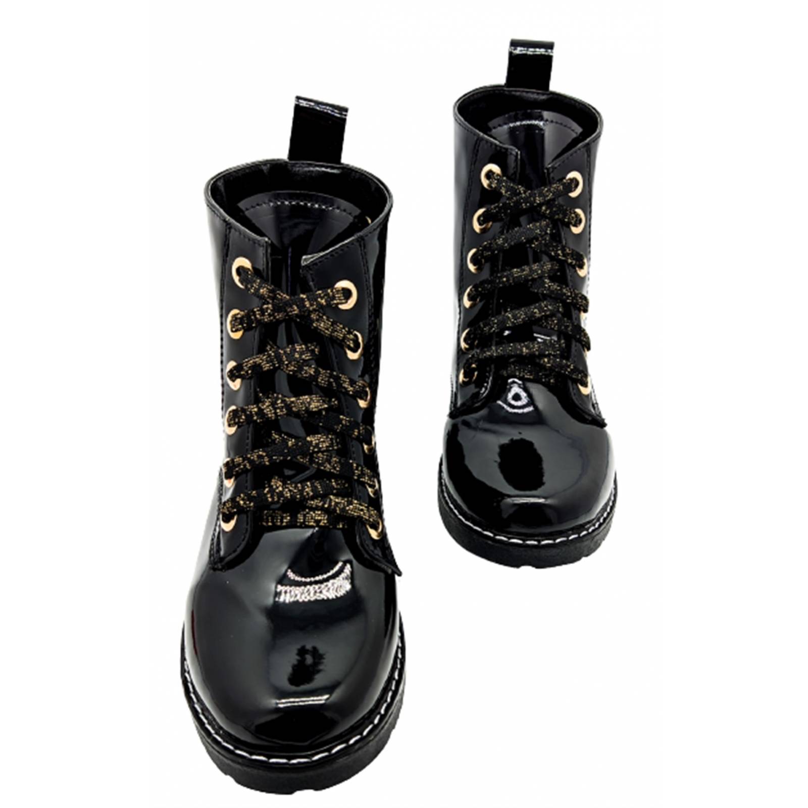 Botas Niña Rockera Combat Charol Casual Botín 3041 Negro