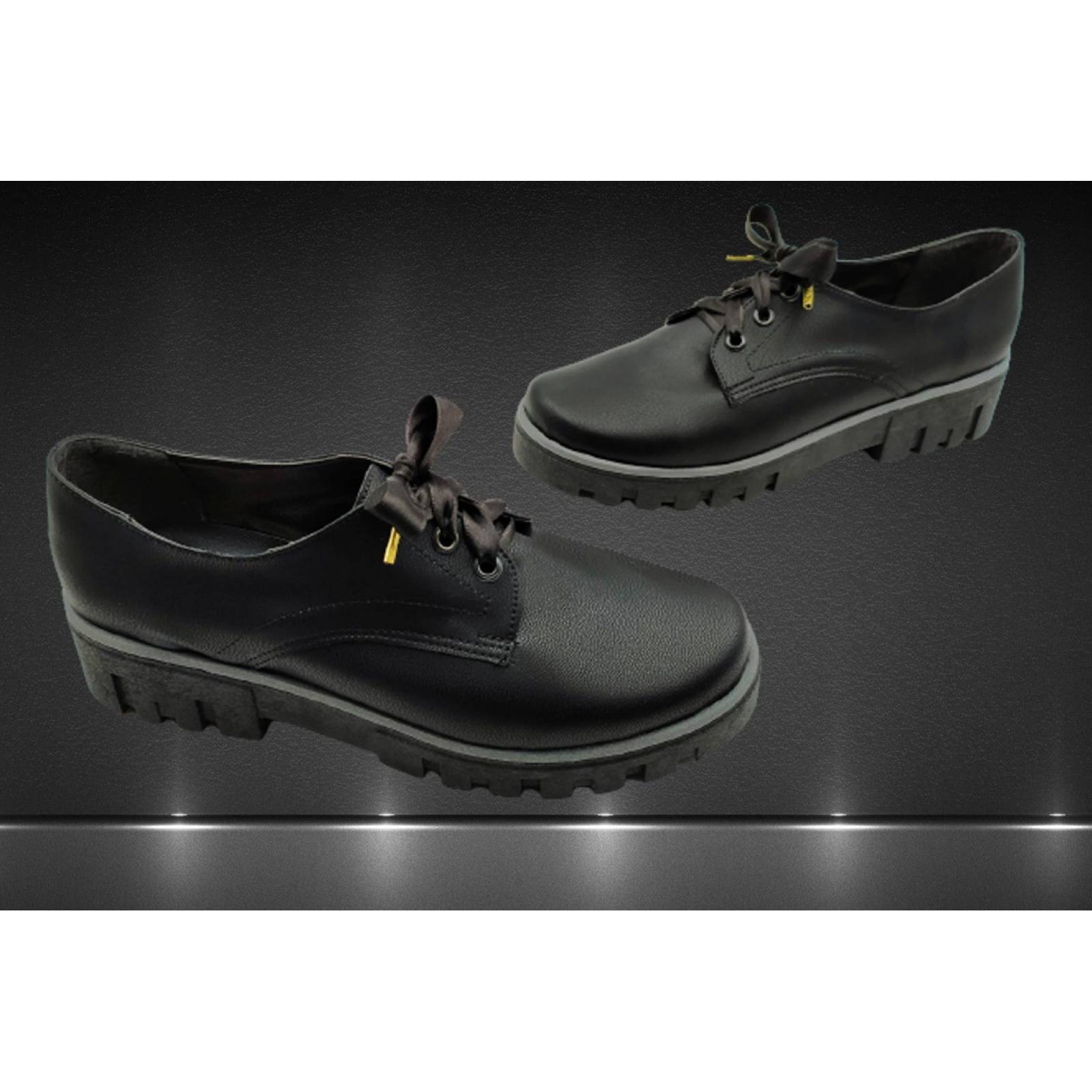 Zapatos Mujer Negro Escolar Niña Agujeta Casual Moda 601-2-N.