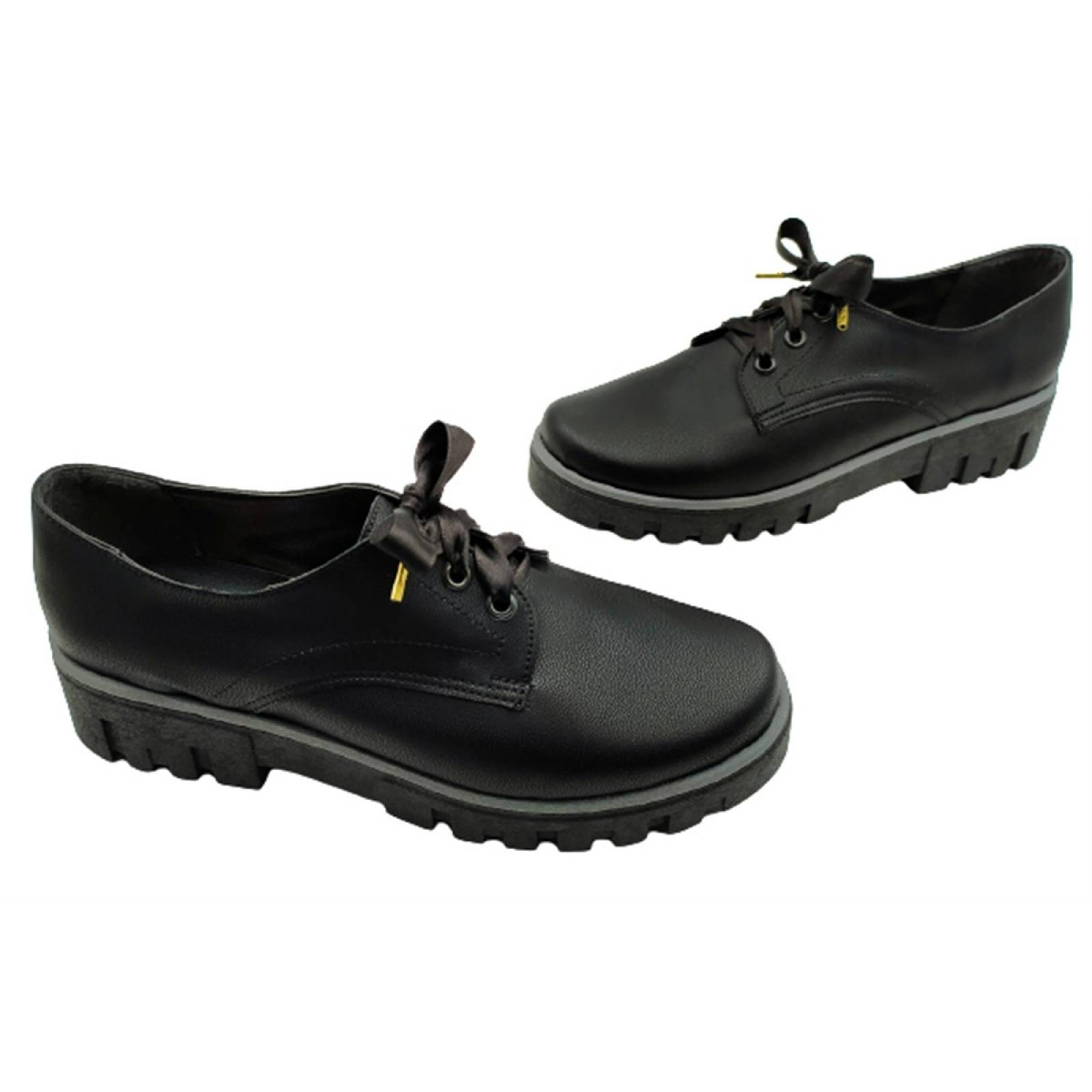 Zapatos Mujer Negro Escolar Niña Agujeta Casual Moda 601-2-N.