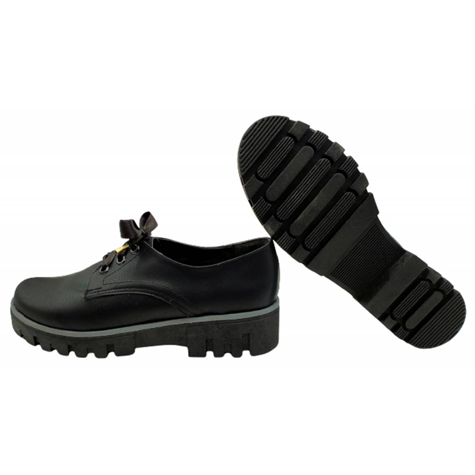 Zapatos Mujer Negro Escolar Niña Agujeta Casual Moda 601-2-N.