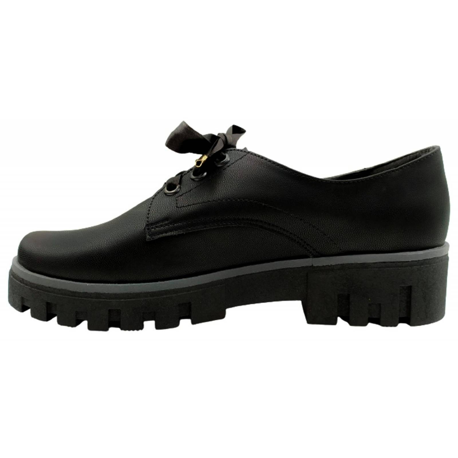 Zapatos Mujer Negro Escolar Niña Agujeta Casual Moda 601-2-N.