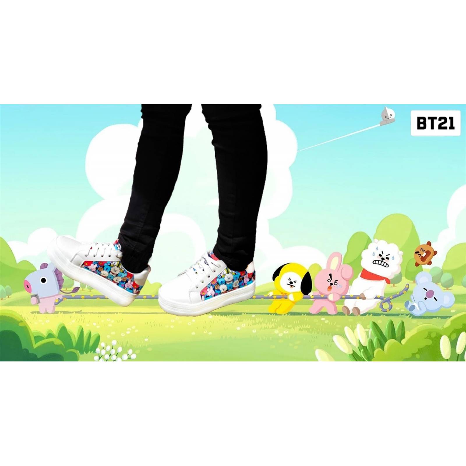 Tenis BT21-B Edición Limitada Urbano Moda K-pop Army Blanco
