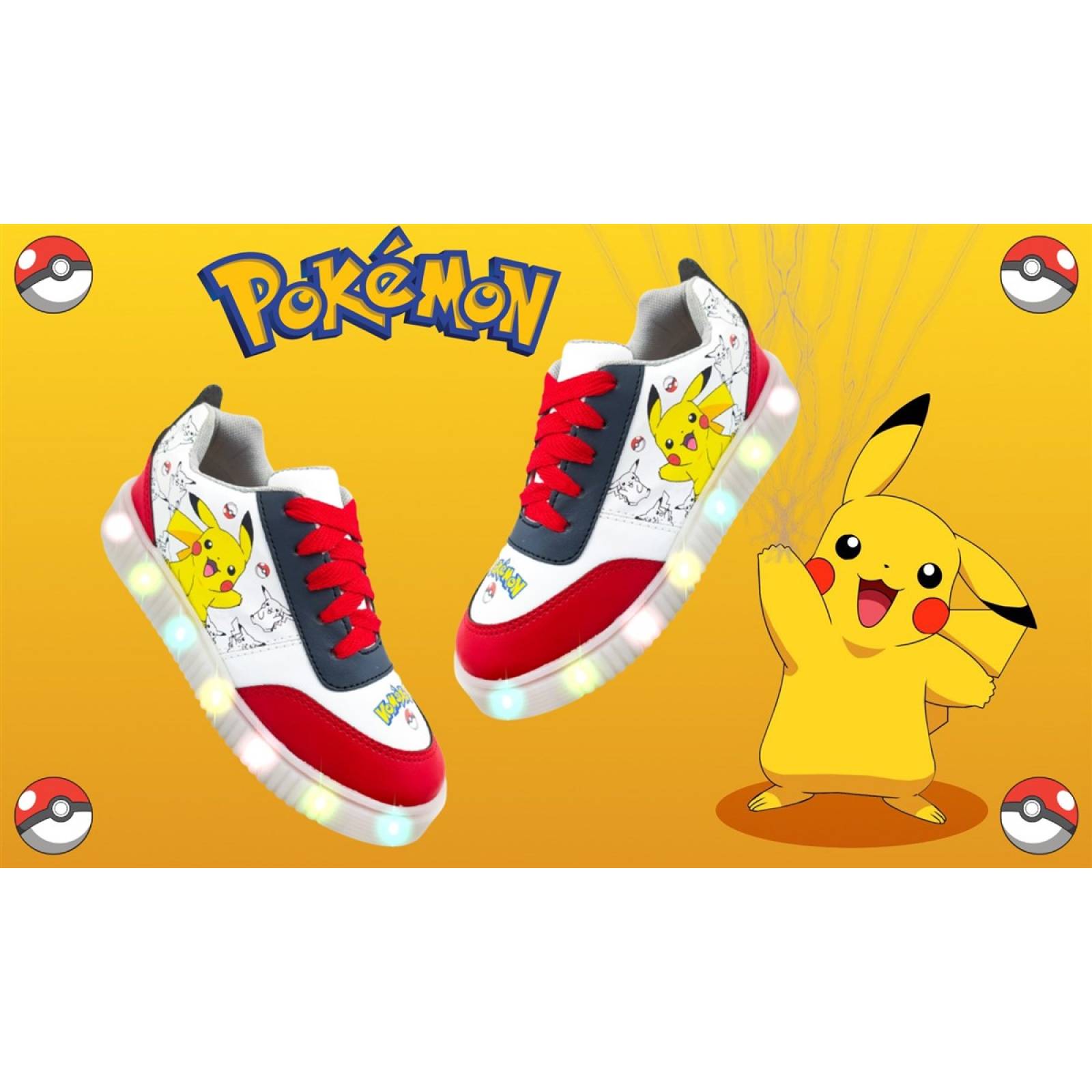 Tenis Pokemon Pikachu Niño Luces Leds Comodos 770-BOR 22-26.