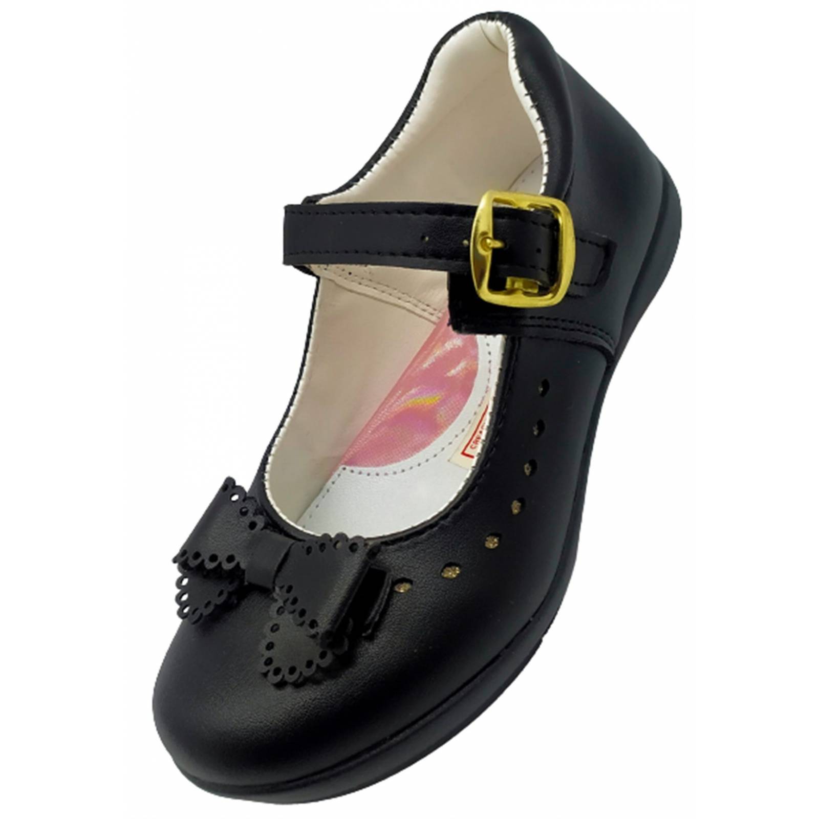 Zapatos Escolares Niñas Arco Soporte Flats Negros Cómodos 21-462-N