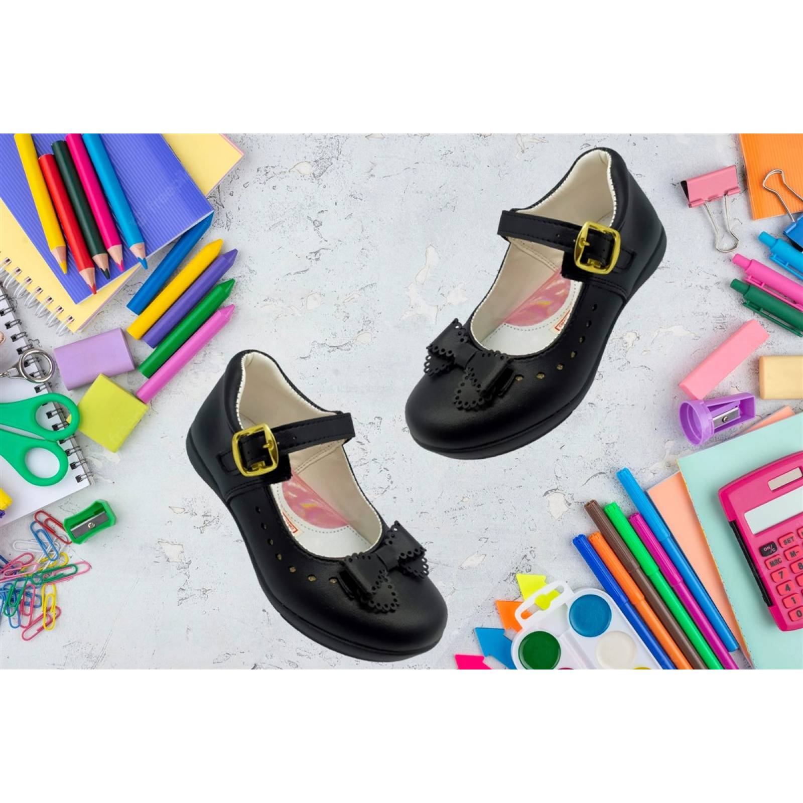 Zapatos Escolares Niñas Arco Soporte Flats Negros Cómodos 21-462-N