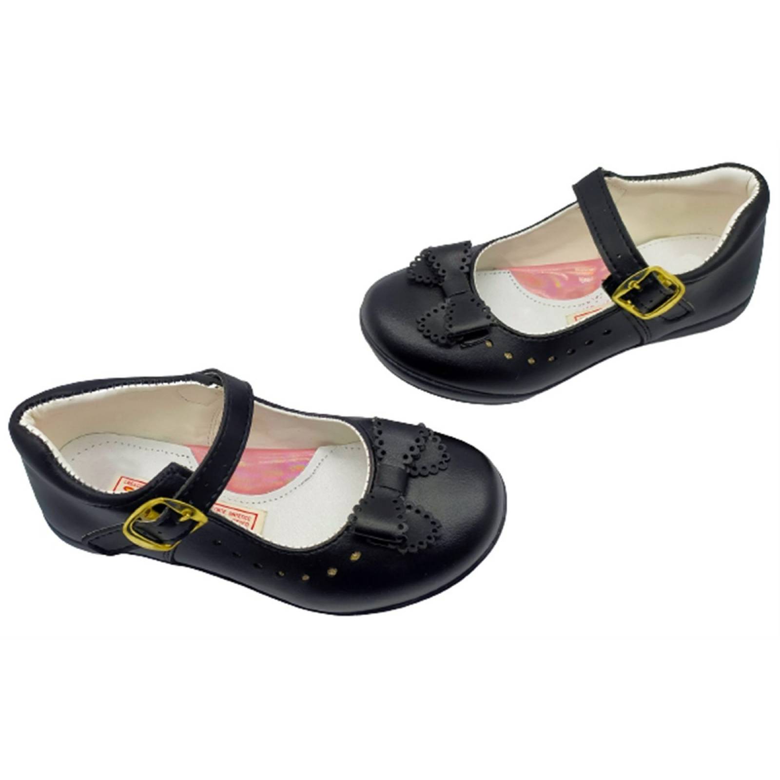 Zapatos Escolares Niñas Arco Soporte Flats Negros Cómodos 21-462-N