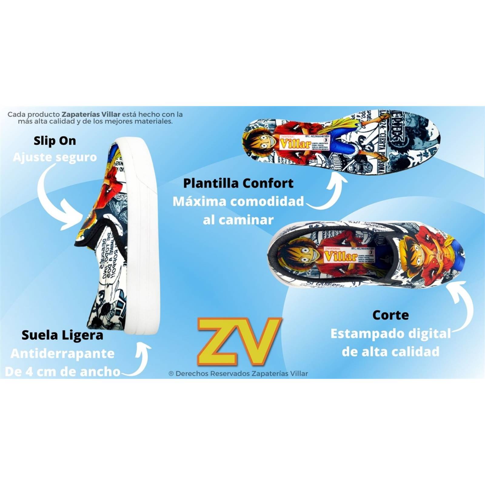 Tenis One Piece Monkey D. Luffy Manga Anime Slip On 430-2-BO