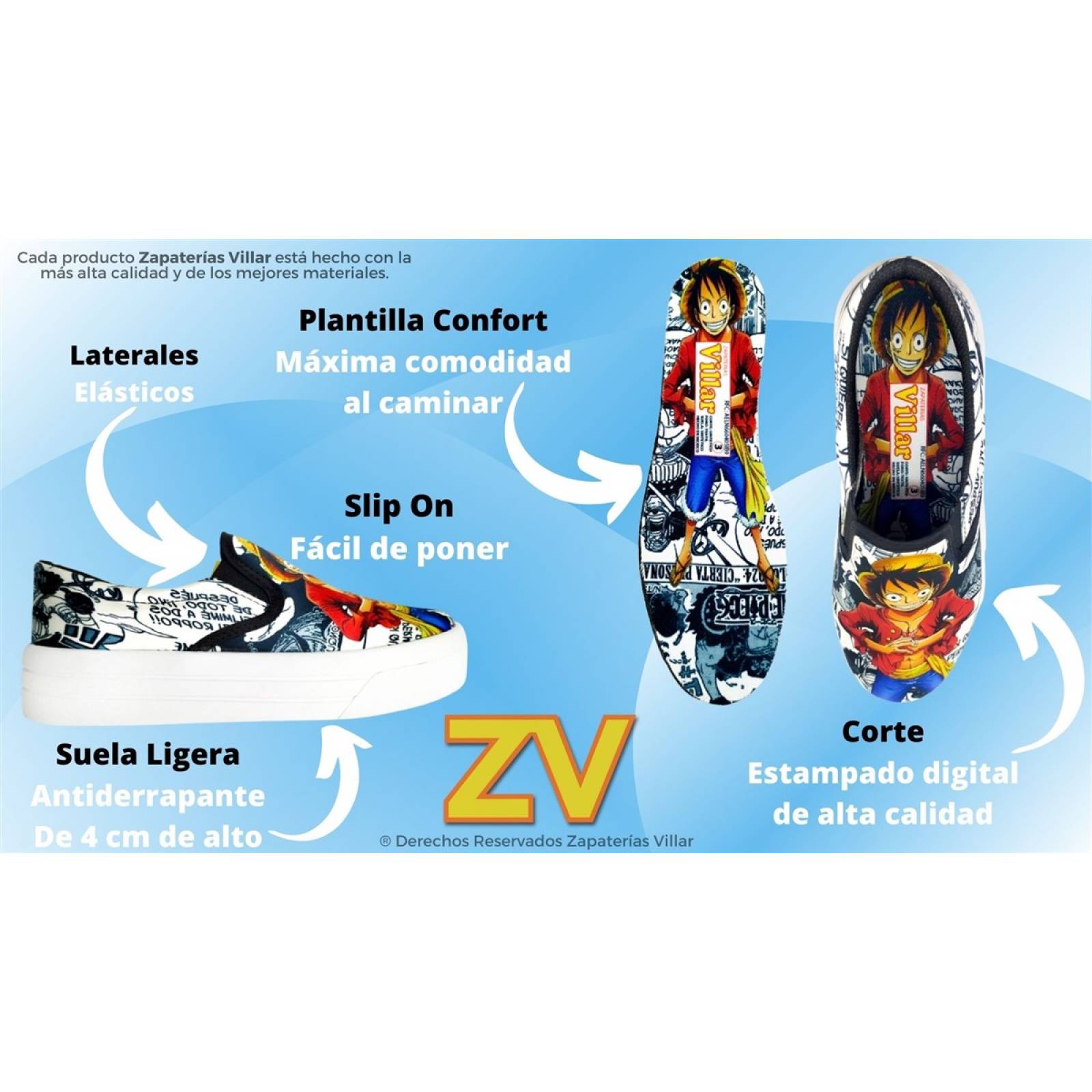 Tenis One Piece Monkey D. Luffy Manga Anime Slip On 430-2-BO