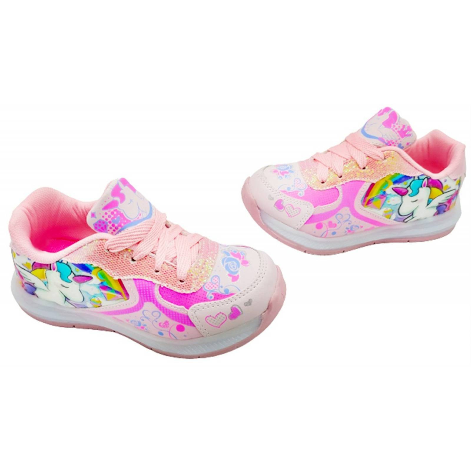 Tenis Unicornio Niña Luces Leds Corazon Arcoiris Rosa 630-RP (12.0 - 21.5).