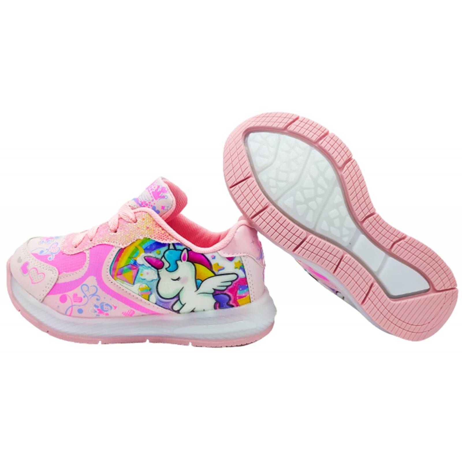 Tenis Unicornio Niña Luces Leds Corazon Arcoiris Rosa 630-RP (12.0 - 21.5).