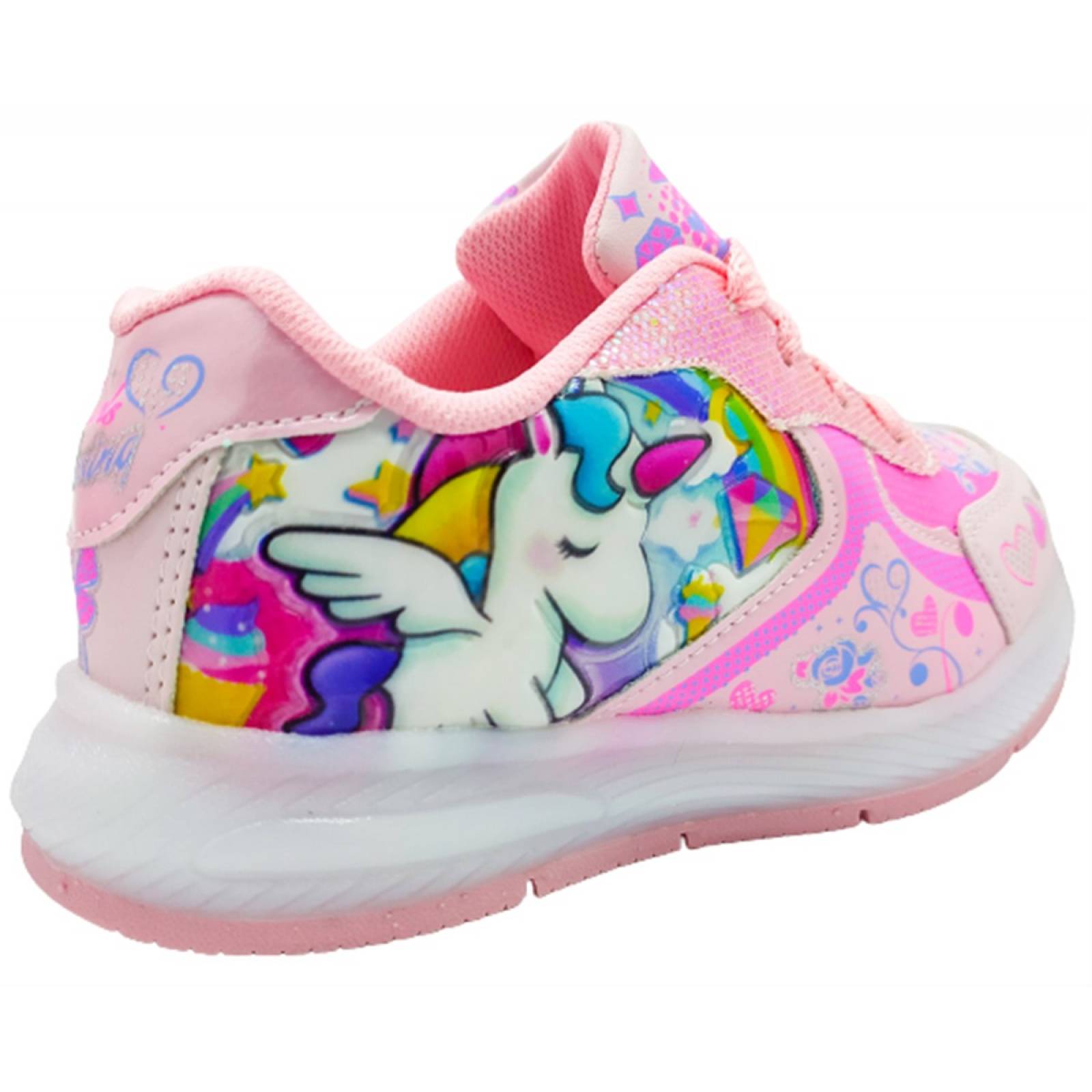 Tenis Unicornio Niña Luces Leds Corazon Arcoiris Rosa 630-RP (12.0 - 21.5).