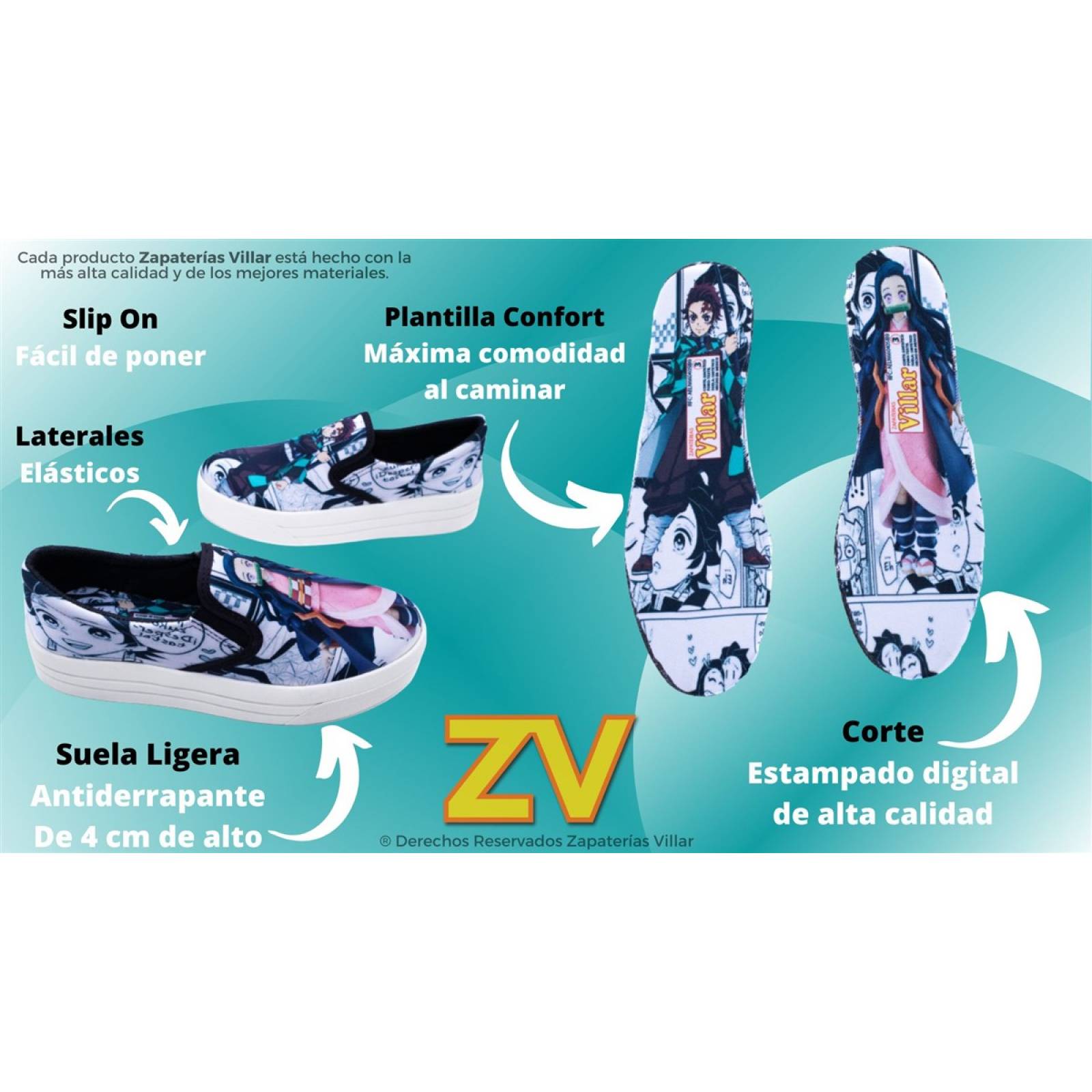 Tenis Nezuko Tanjiro Kamado Anime Elástico Slip On 430-2-BNT