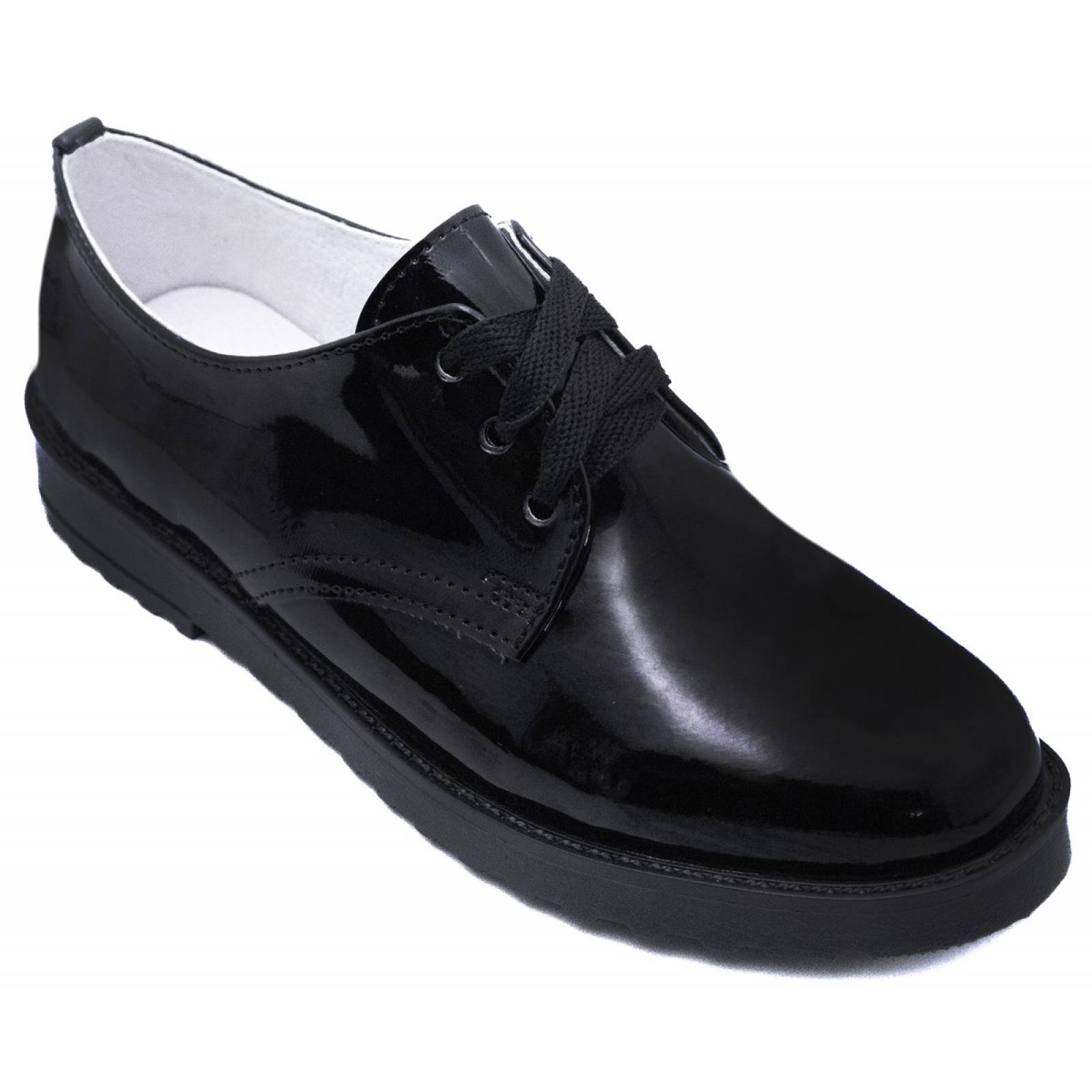 Zapatos Mujer Negro Escolares Charol Niñas Agujeta 601-M-CN