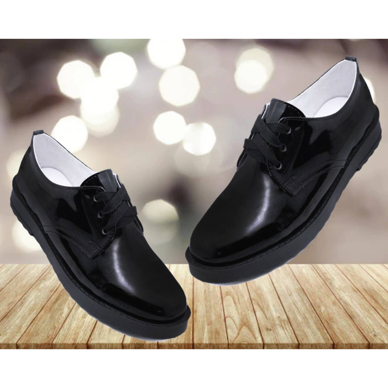Zapatos Mujer Negro Escolares Charol Niñas Agujeta 601-M-CN