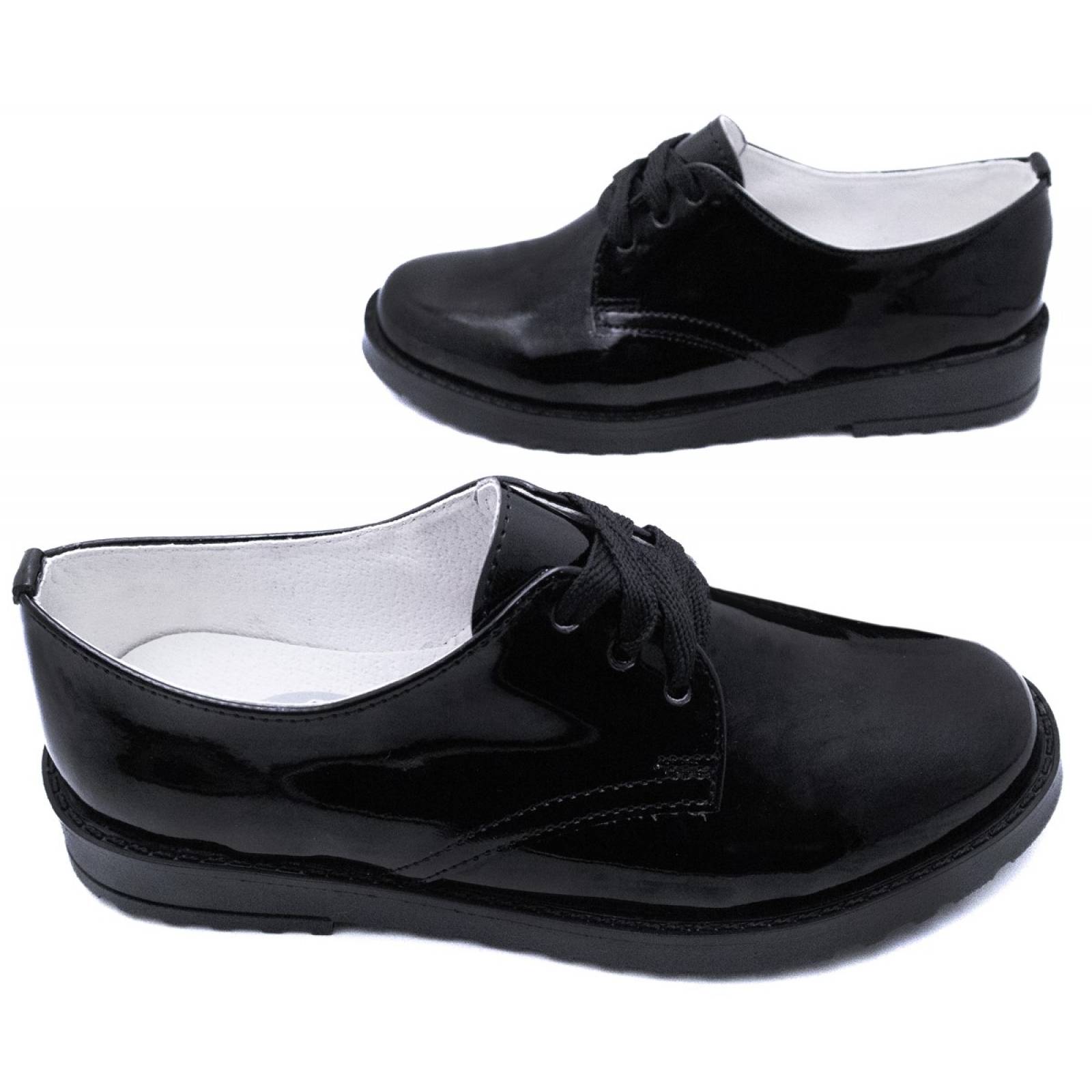 Zapatos Mujer Negro Escolares Charol Niñas Agujeta 601-M-CN