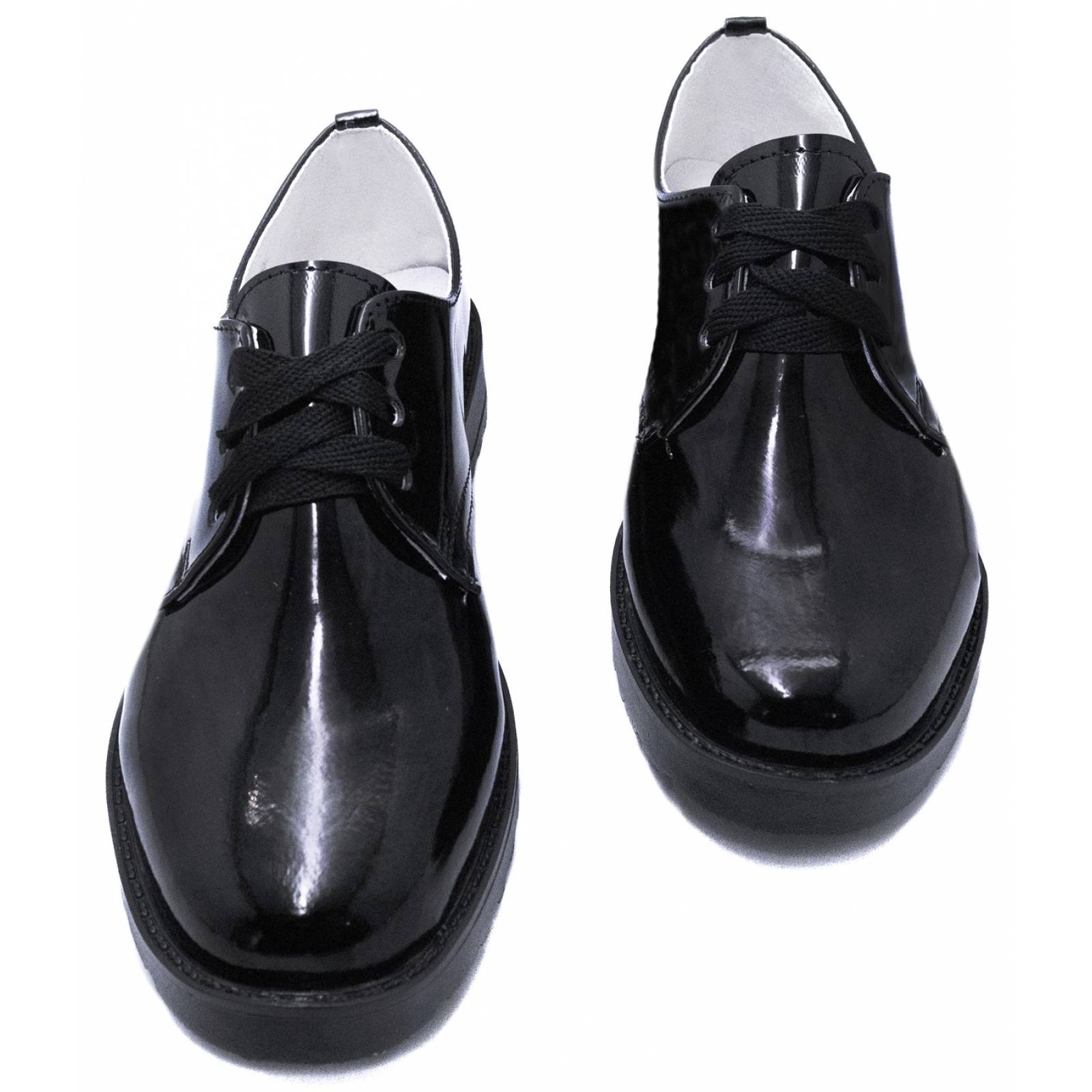Zapatos Mujer Negro Escolares Charol Niñas Agujeta 601-M-CN