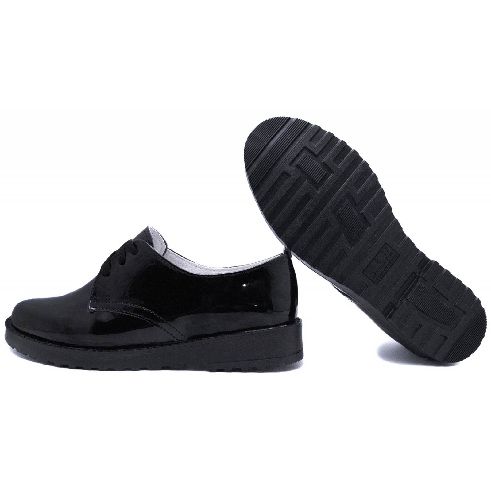 Zapatos Mujer Negro Escolares Charol Niñas Agujeta 601-M-CN