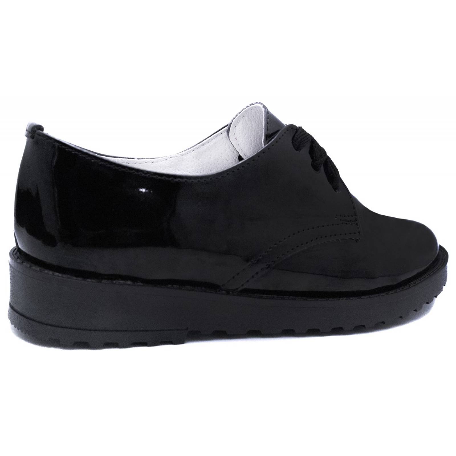 Zapatos Mujer Negro Escolares Charol Niñas Agujeta 601-M-CN