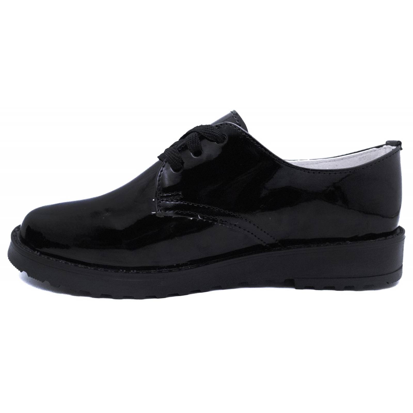 Zapatos Mujer Negro Escolares Charol Niñas Agujeta 601-M-CN