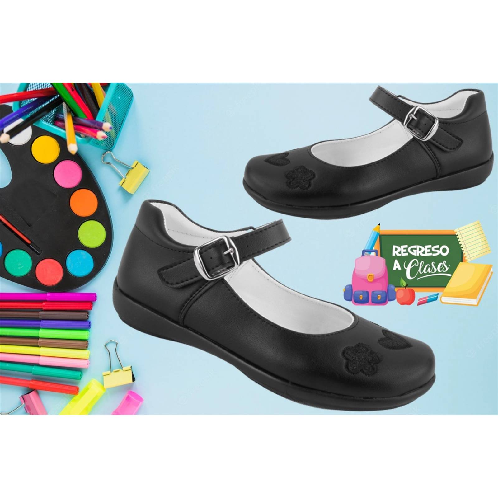 Zapato Escolares Niña Arco Soporte Flats Negros 2395-N 22-26
