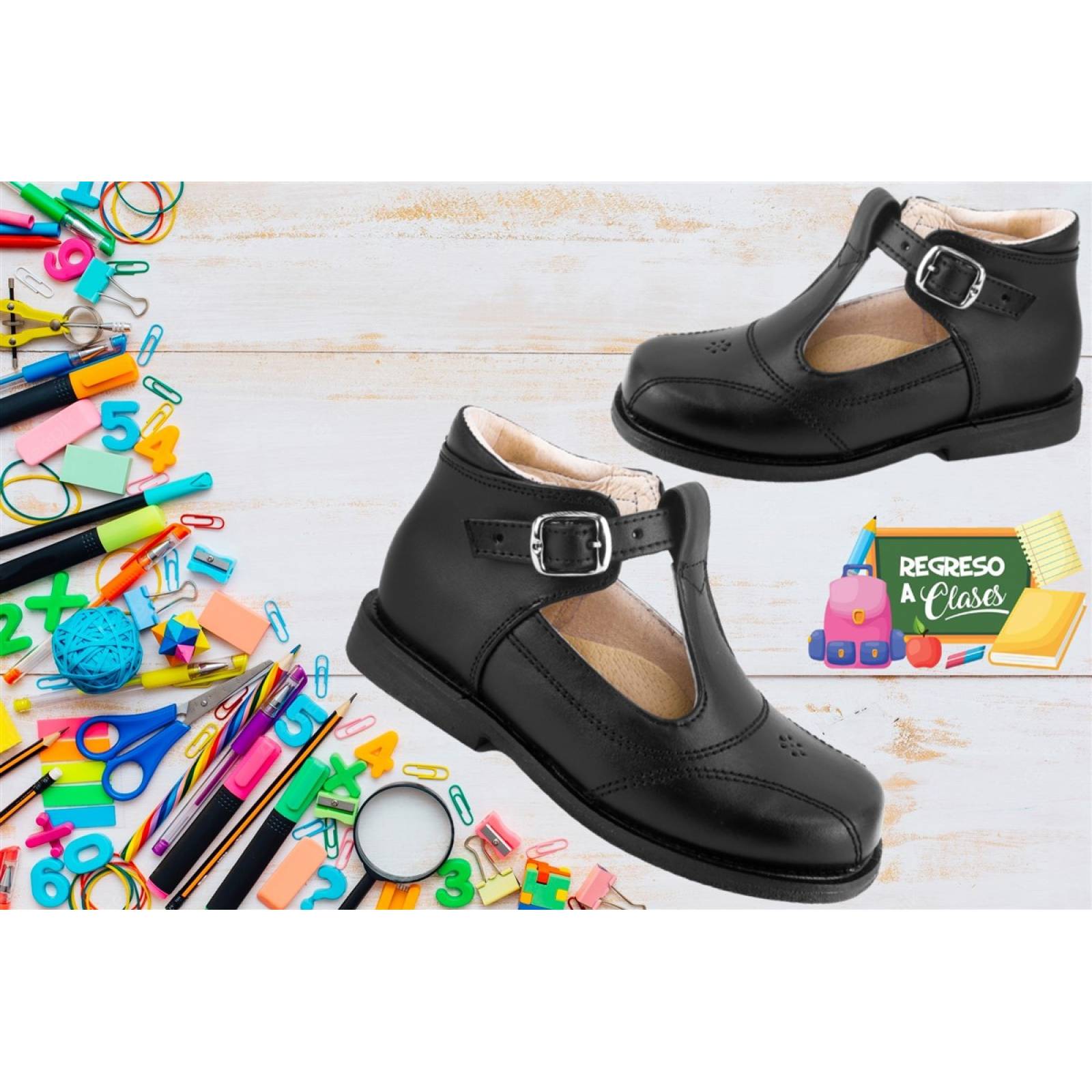 Zapatos Bota Escolar 100% Piel Arco Ortopédico Negros 419-N.