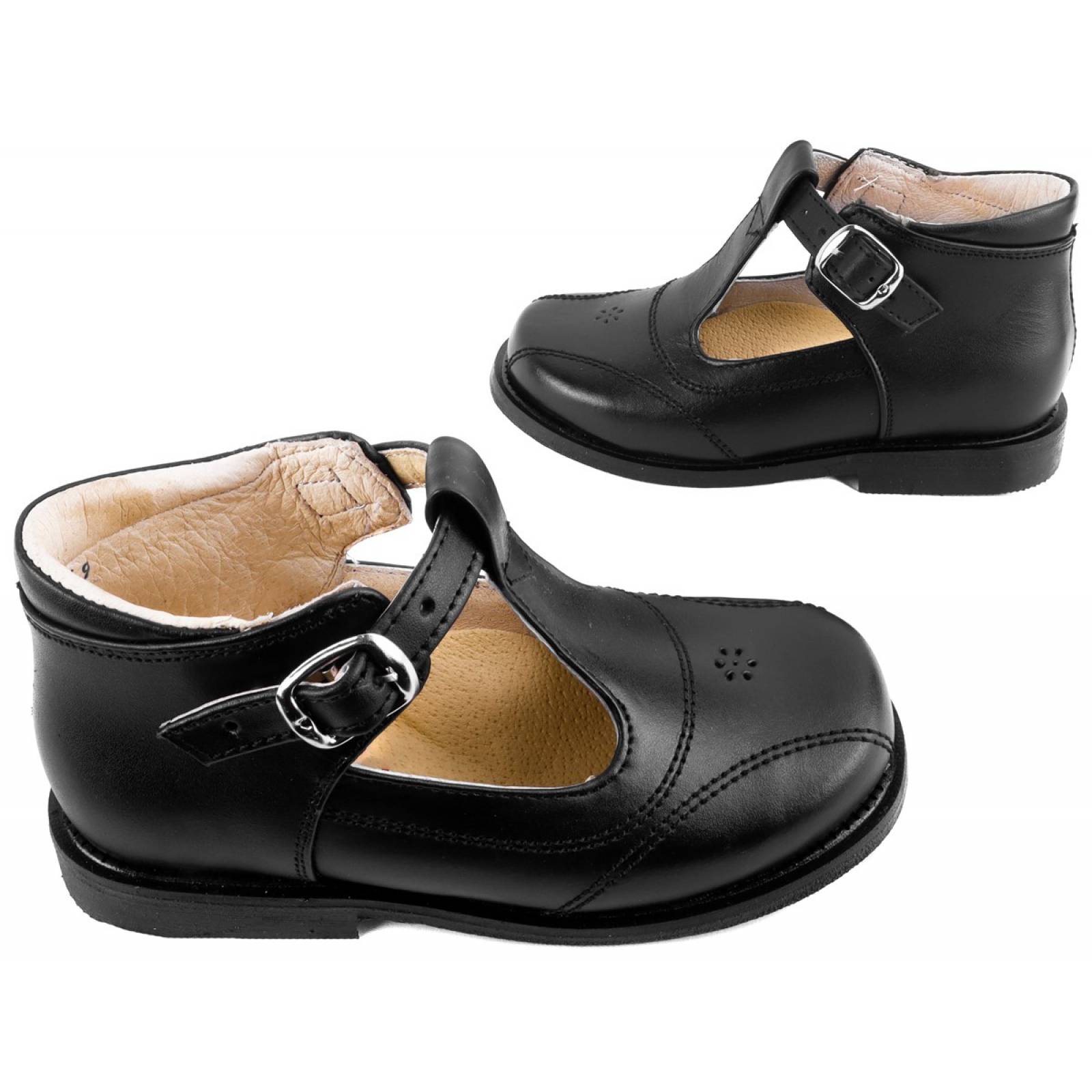 Zapatos Bota Escolar 100% Piel Arco Ortopédico Negros 419-N.